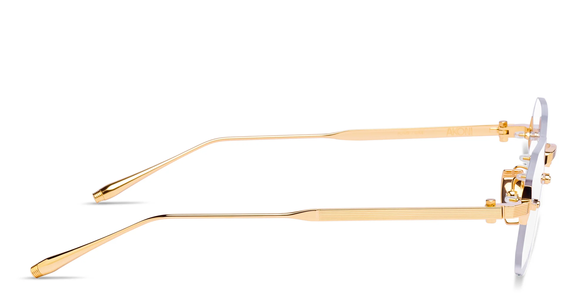 Shop AKONI Juno-One Unisex Rimless Irregular Eyeglasses in Gold online.