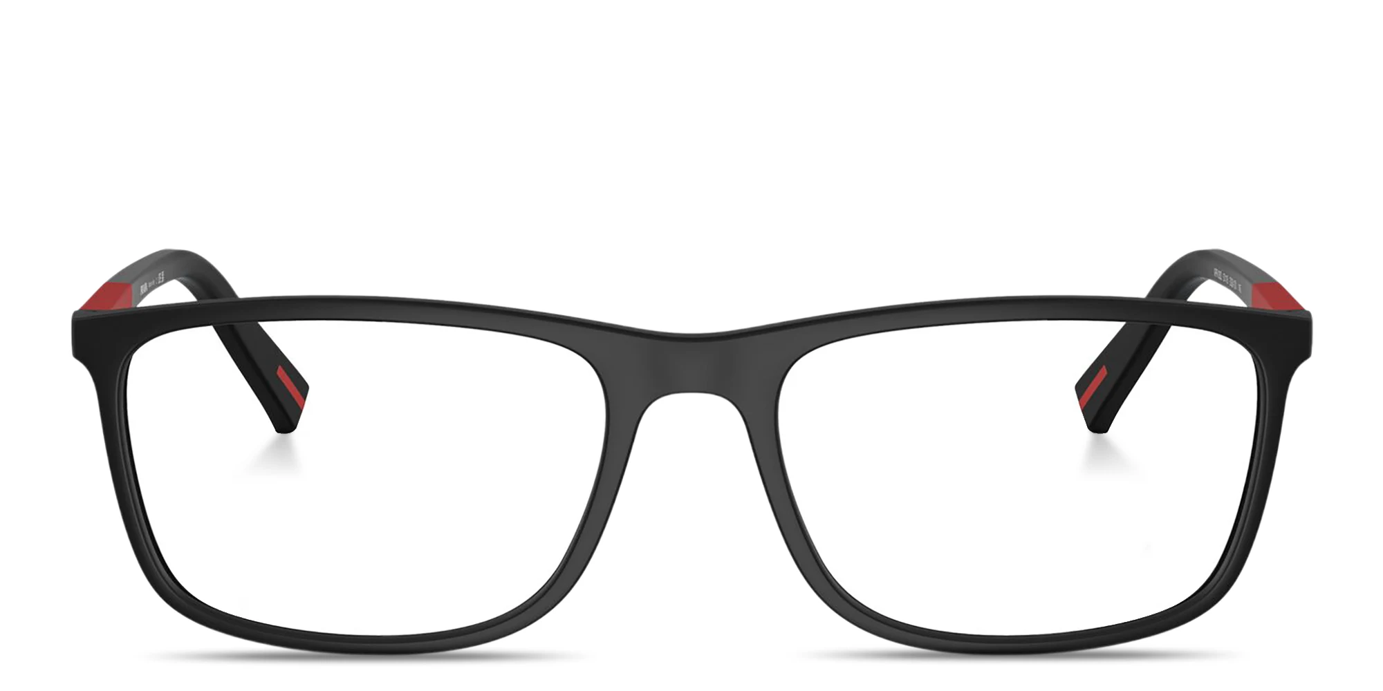 Shop PRADA Logo Lettering Wide Rectangle Eyeglasses in Rubber Black online.