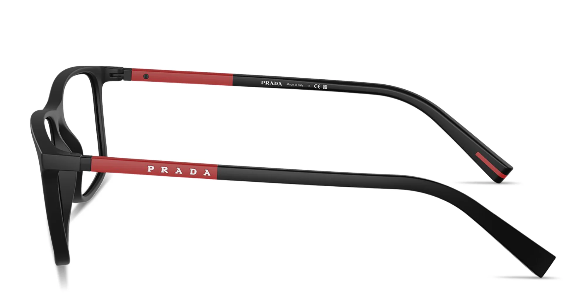 Shop PRADA Logo Lettering Wide Rectangle Eyeglasses in Rubber Black online.
