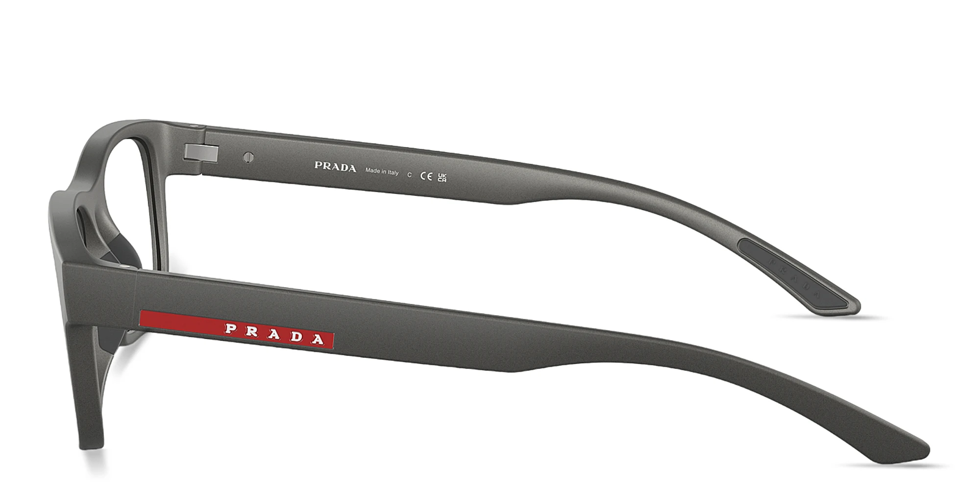 Shop Prada Linea Rossa Rectangle Eyeglasses in Gunmetal online.