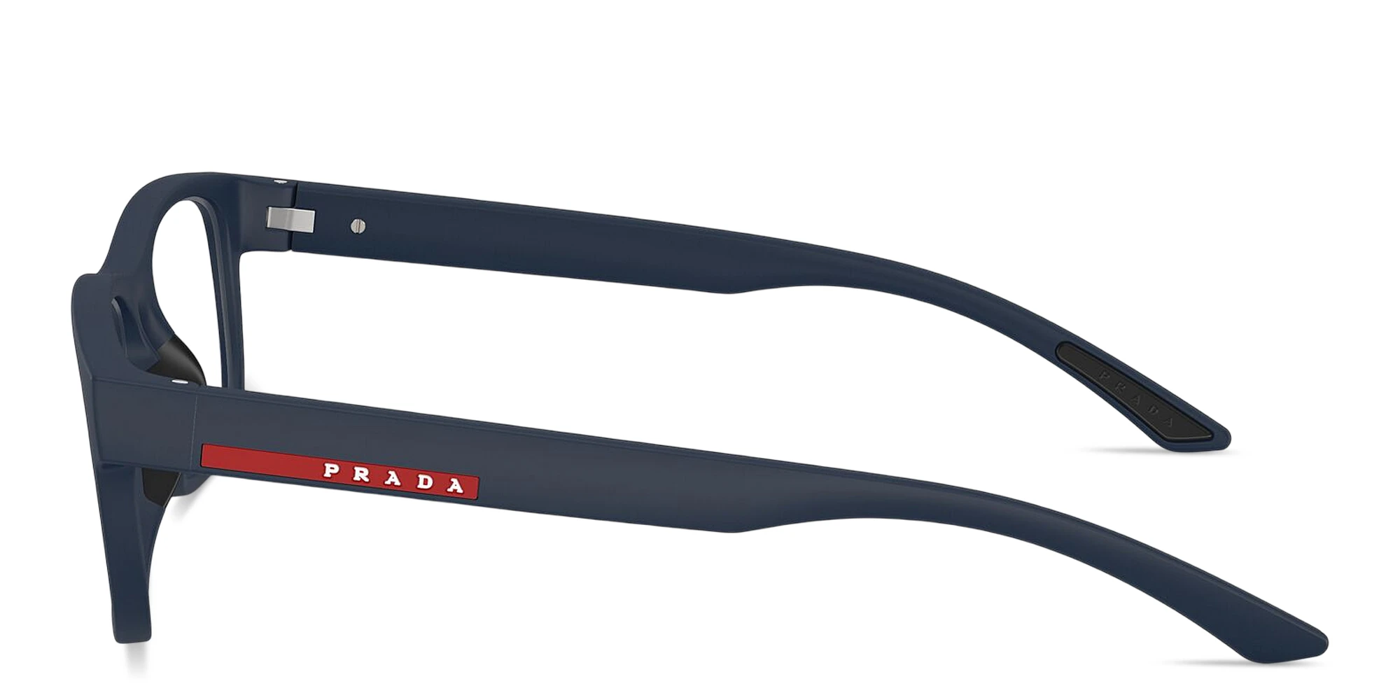 Shop Prada Linea Rossa Logo Lettering Rectangle Eyeglasses in Matte Blue online.