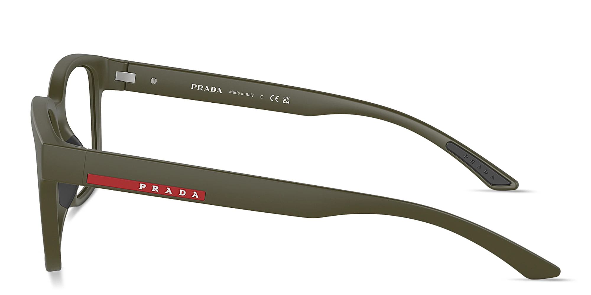 Shop Prada Linea Rossa Wide Square Eyeglasses in Green online.