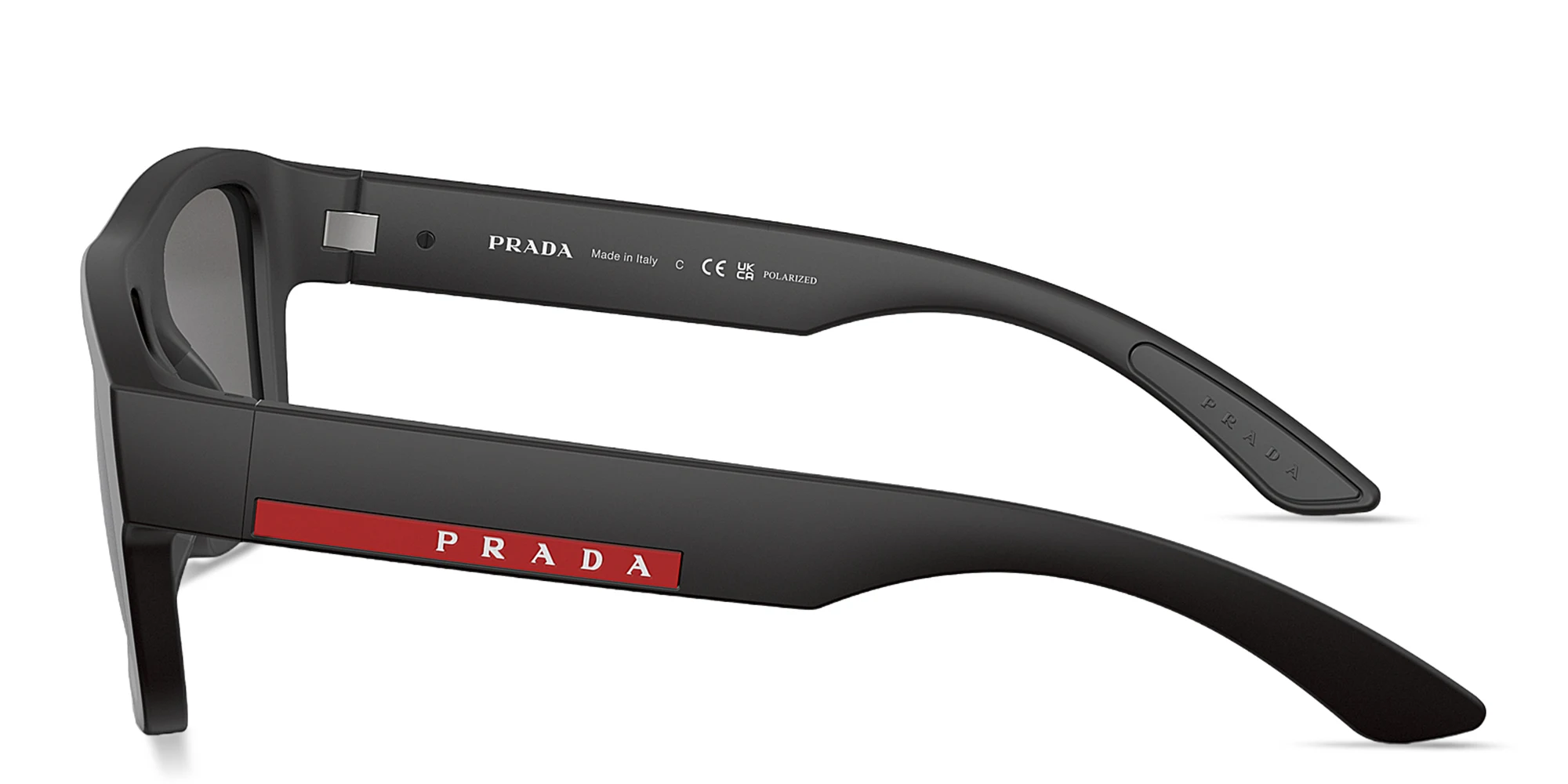 Shop Prada Linea Rossa Logo Lettering Square Sunglasses in Black online.