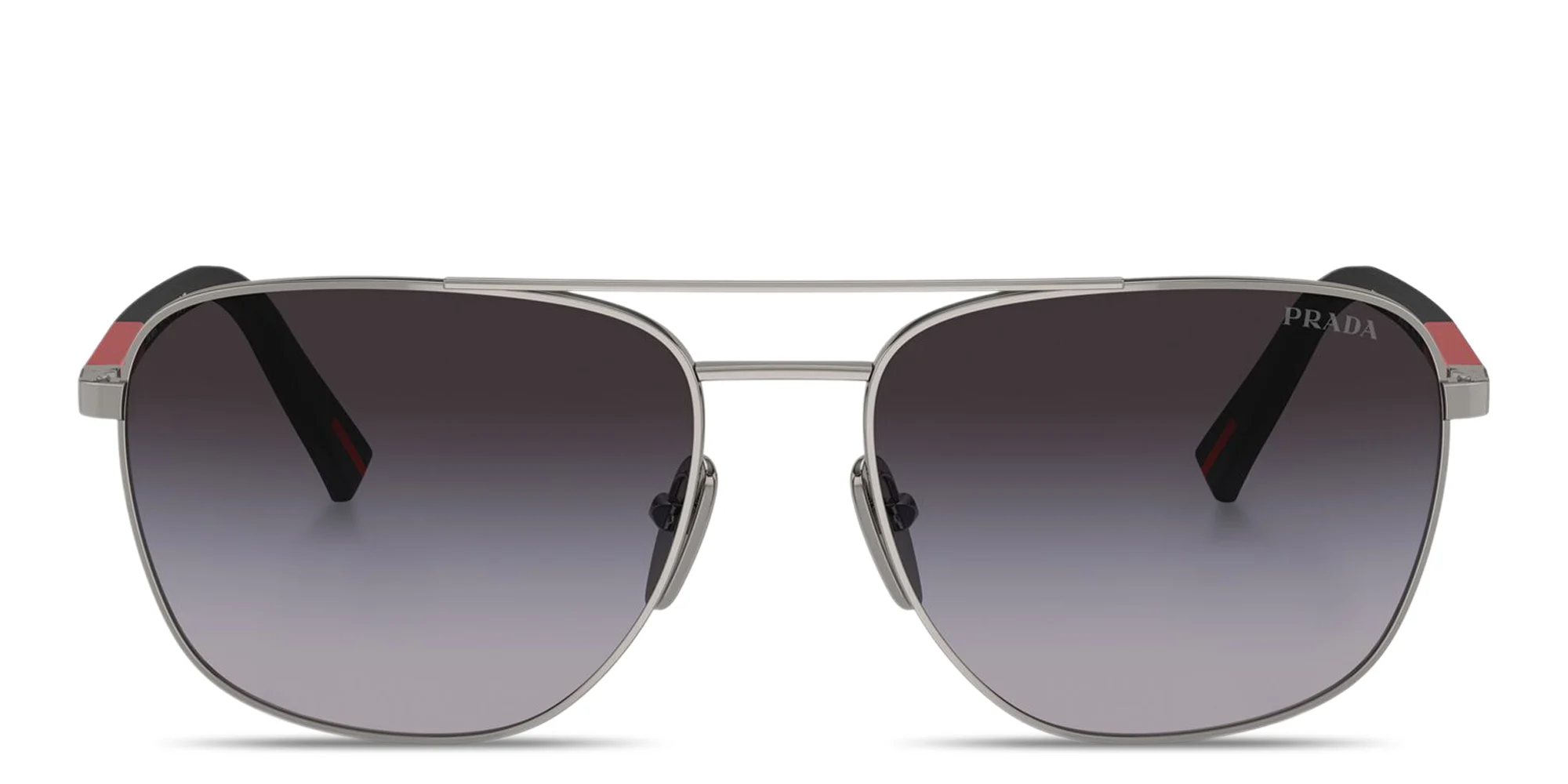 Shop Prada Linea Rossa Logo Lettering Oval Sunglasses in Gunmetal online.