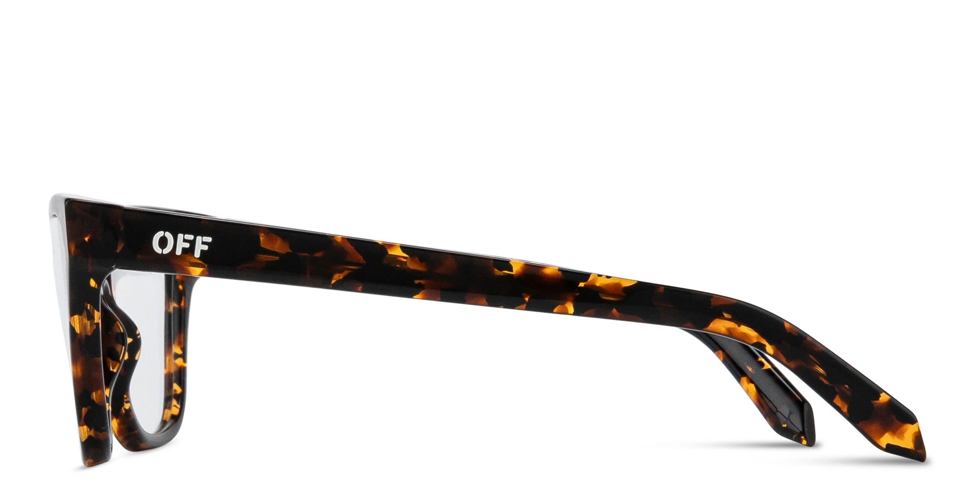 Shop OFF WHITE Logo Signature Unisex Wide Cat-Eye Eyeglasses in Black Havana online.