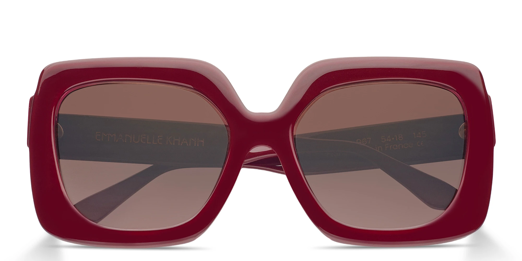 Shop Emmanuelle Khanh EK Logo Oversized Square Sunglasses in Burgundy online.