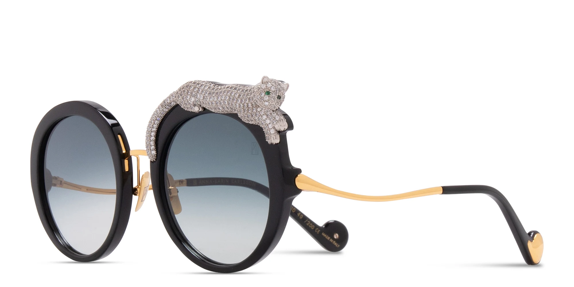 Shop ANNA KARIN KARLSSON Rose et La Roue Limited Edition Oversized Round Sunglasses in Black online.