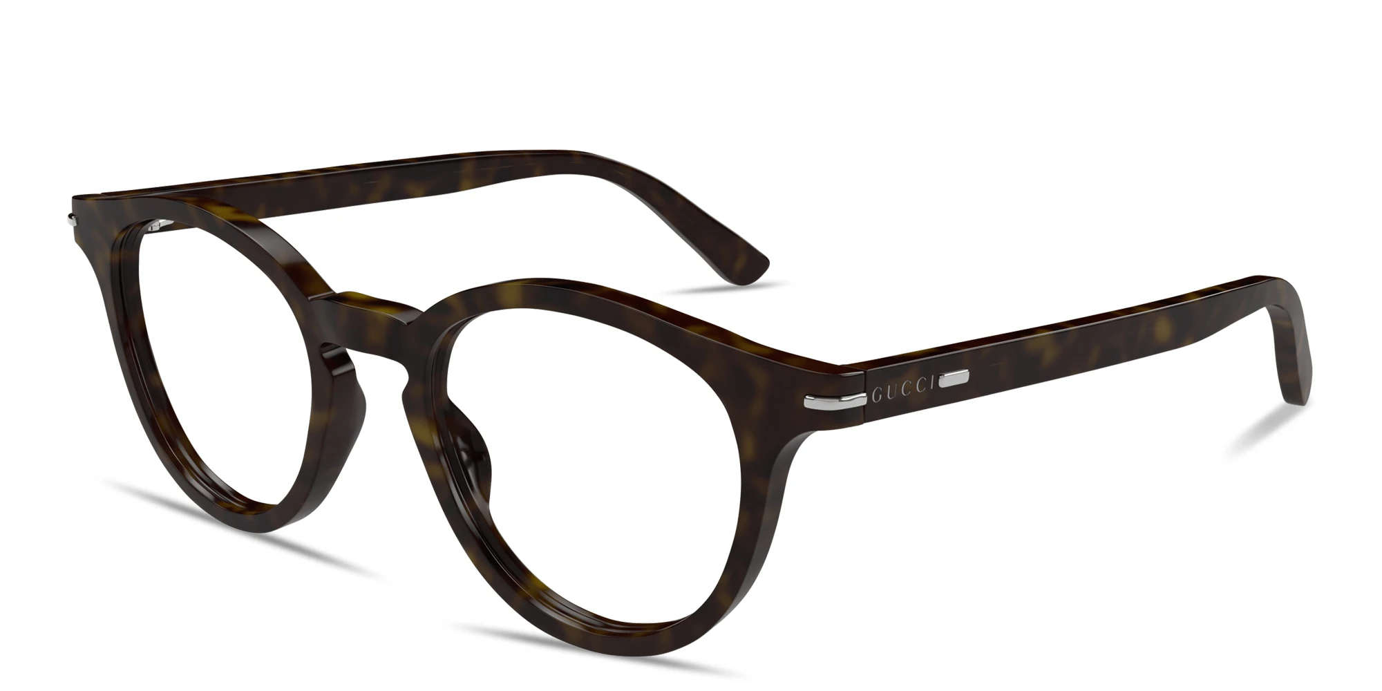Shop GUCCI Logo Signature Round Eyeglasses in Havana online.