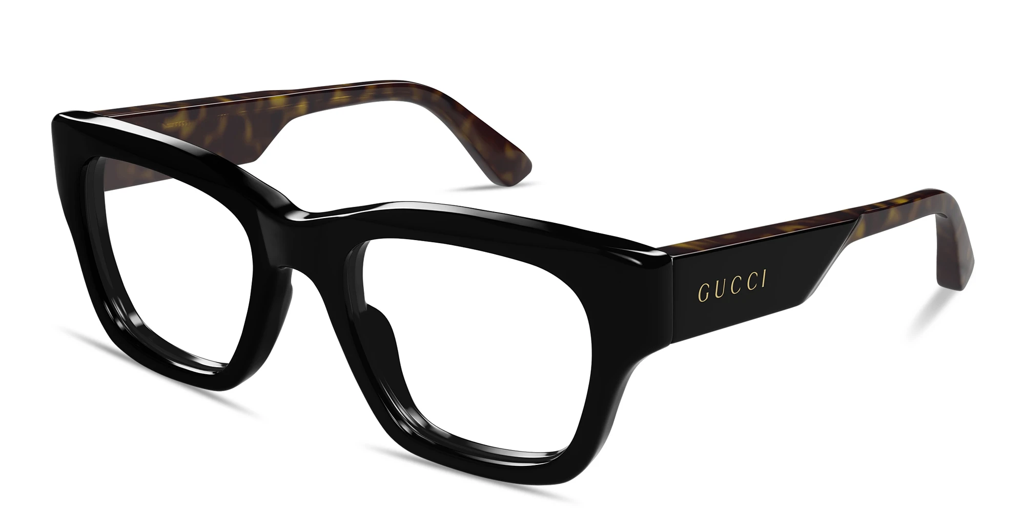Shop GUCCI Logo Signature Square Eyeglasses in Black online.
