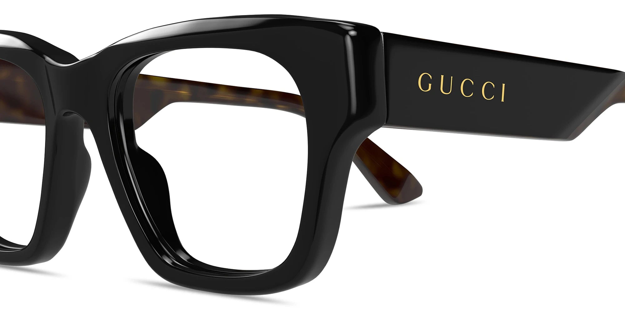 Shop GUCCI Logo Signature Square Eyeglasses in Black online.