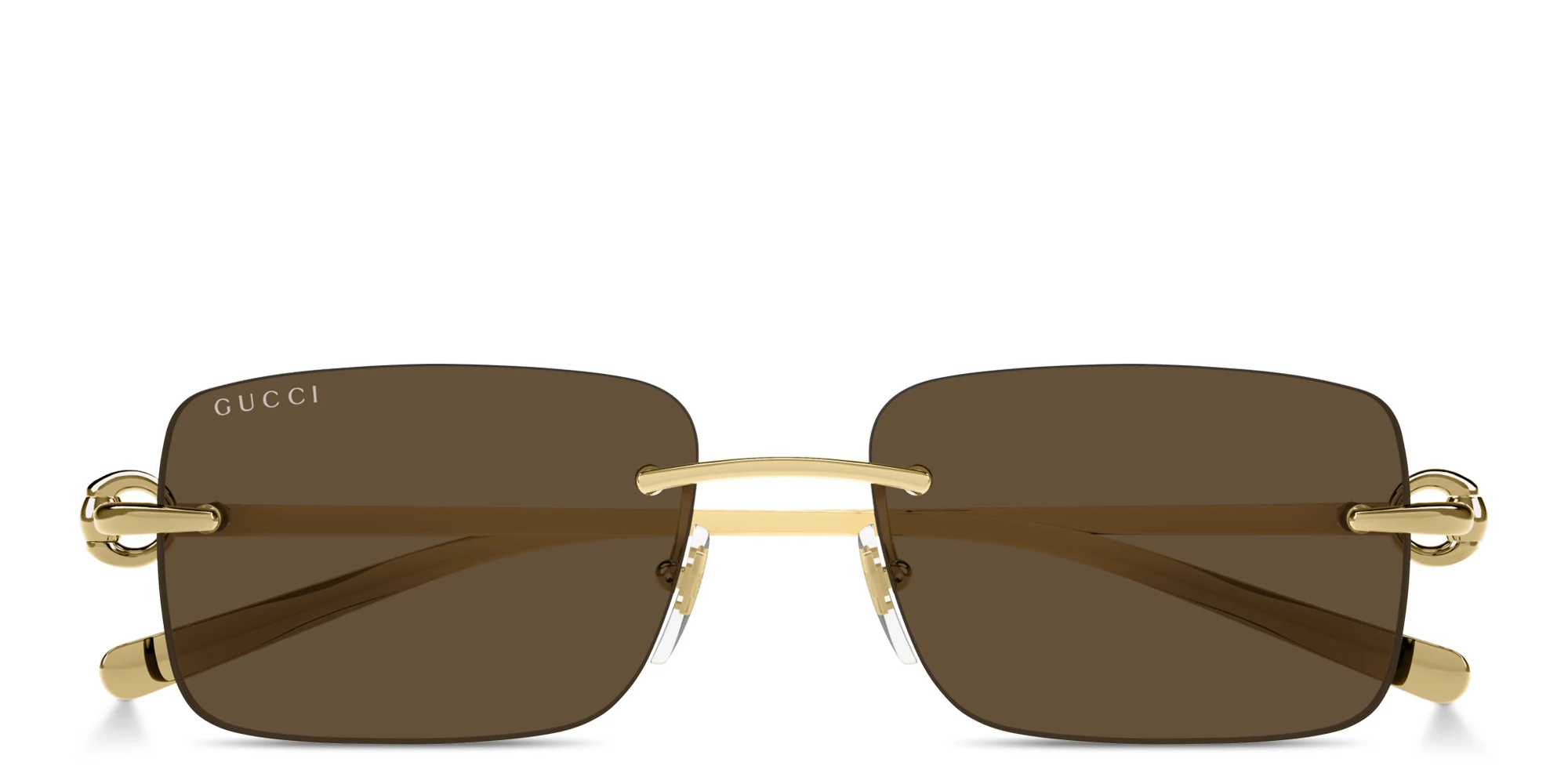 Shop GUCCI Horsebit Rimless Rectangle Sunglasses in Silver online.