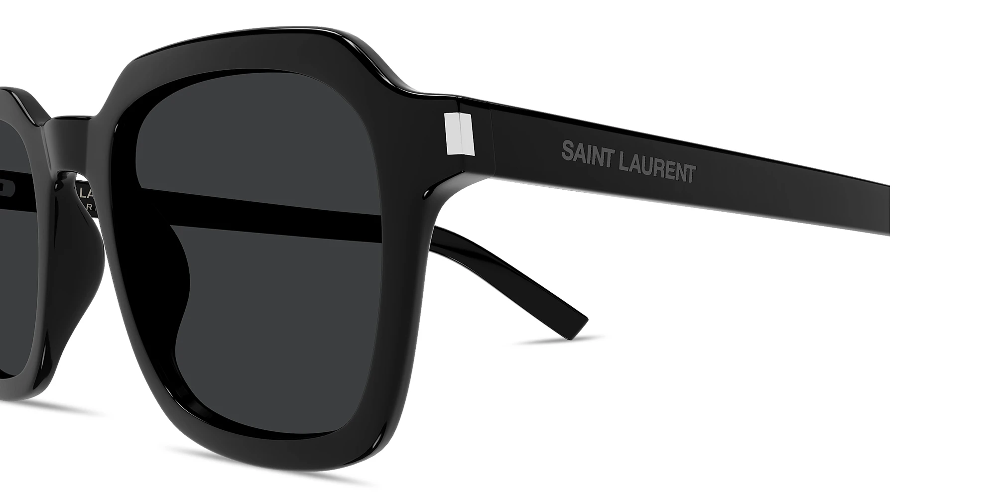 Shop SAINT LAURENT Logo Print Unisex Square Sunglasses in Black online.