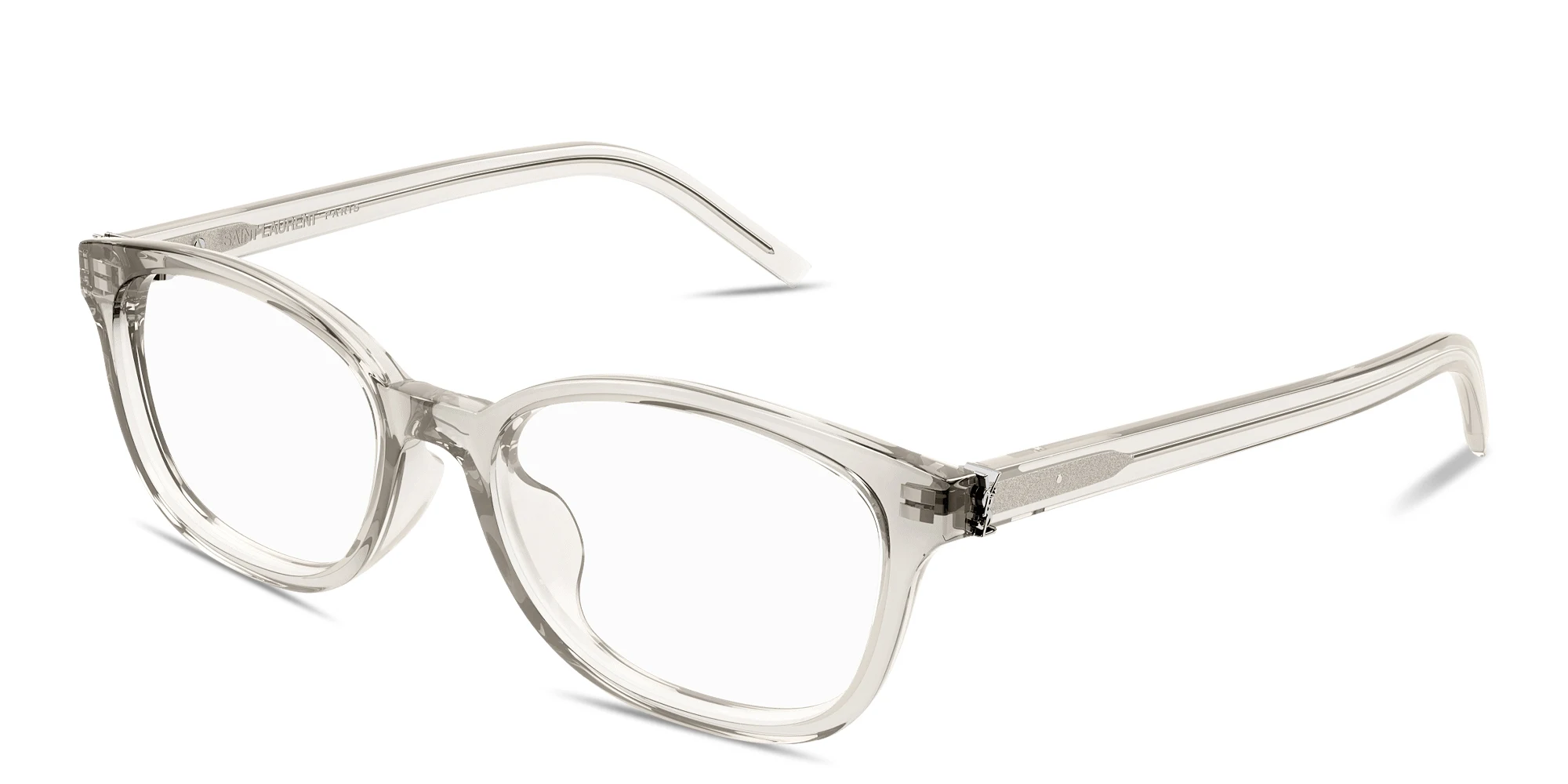 Shop SAINT LAURENT Monogram Hinge Square Eyeglasses in Beige online.