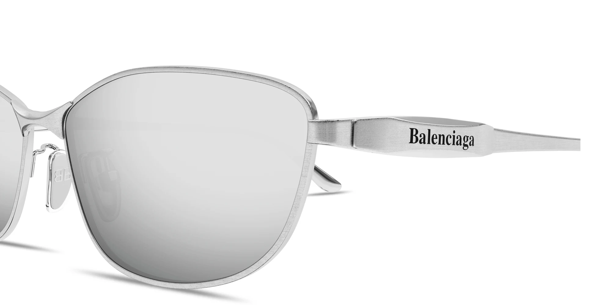 Shop BALENCIAGA Engraved Logo Rectangle Sunglasses in Silver online.