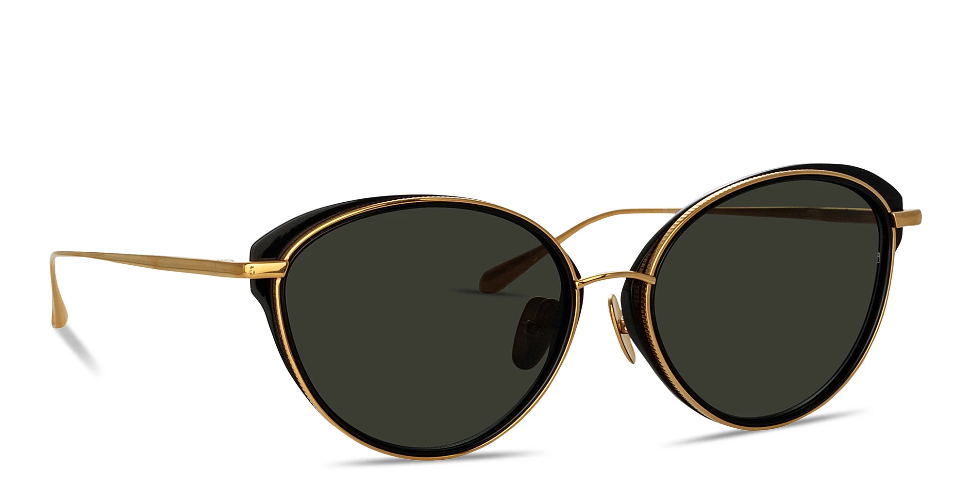 Shop LINDA FARROW Song Cat-Eye Sunglasses in Black Gold online.
