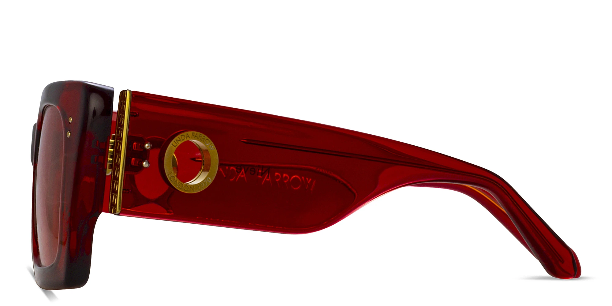 Shop LINDA FARROW Nieve Rectangle Sunglasses in Transparent Red online.