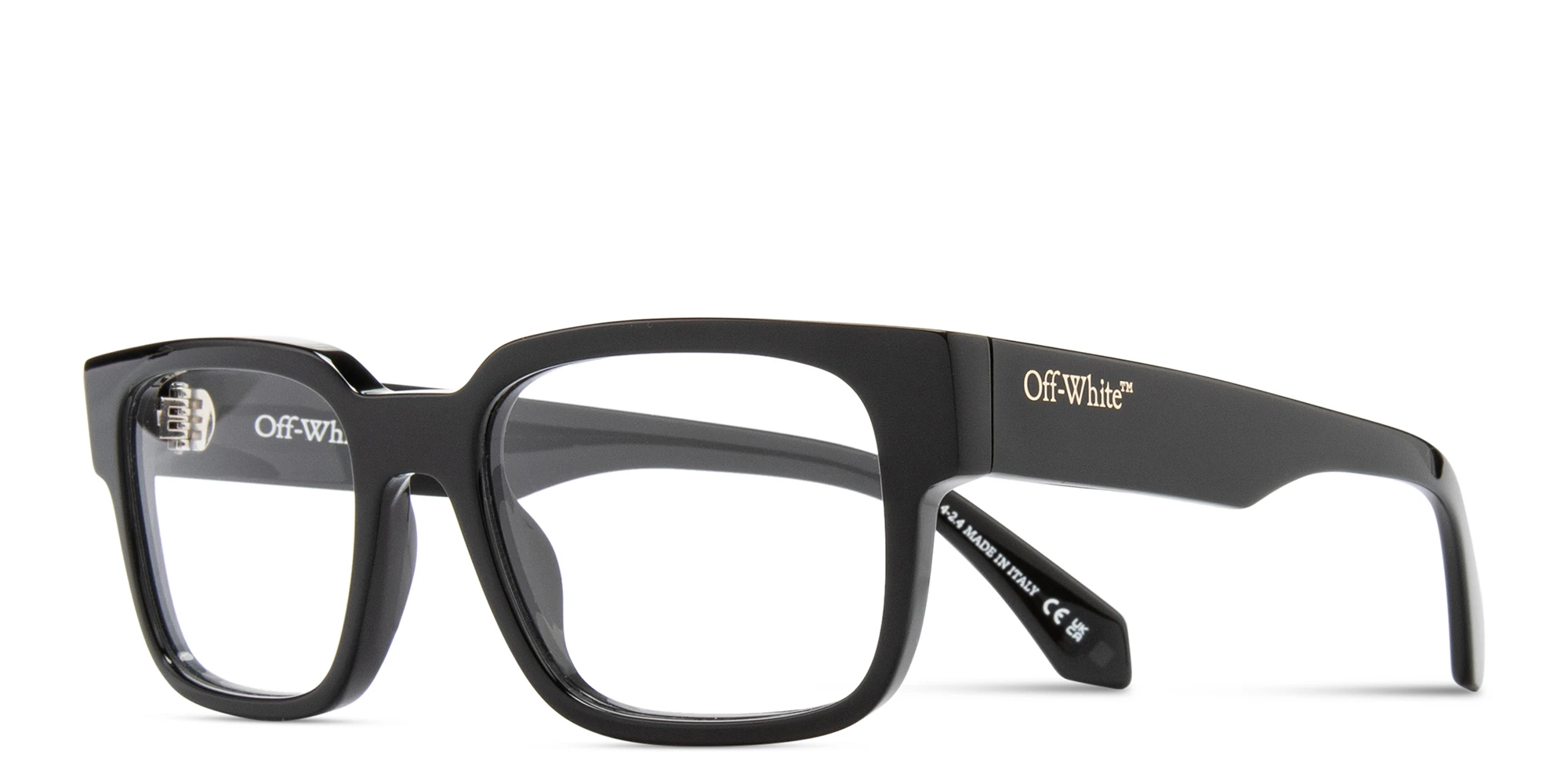 Shop OFF WHITE Logo Signature Unisex Square Eyeglasses in Black online.