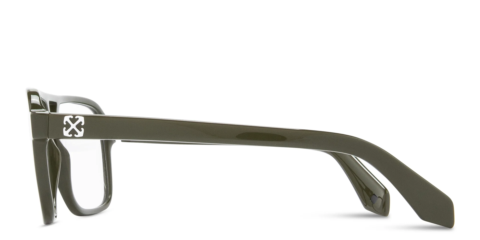 Shop OFF WHITE Arrows Logo Unisex Wide Aviator Eyeglasses in Green online.
