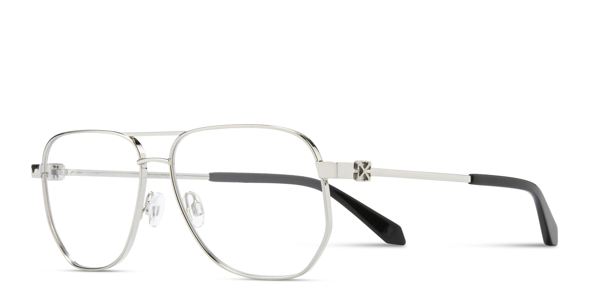 Shop OFF WHITE Arrows Logo Unisex Wide Aviator Eyeglasses in Silver online.