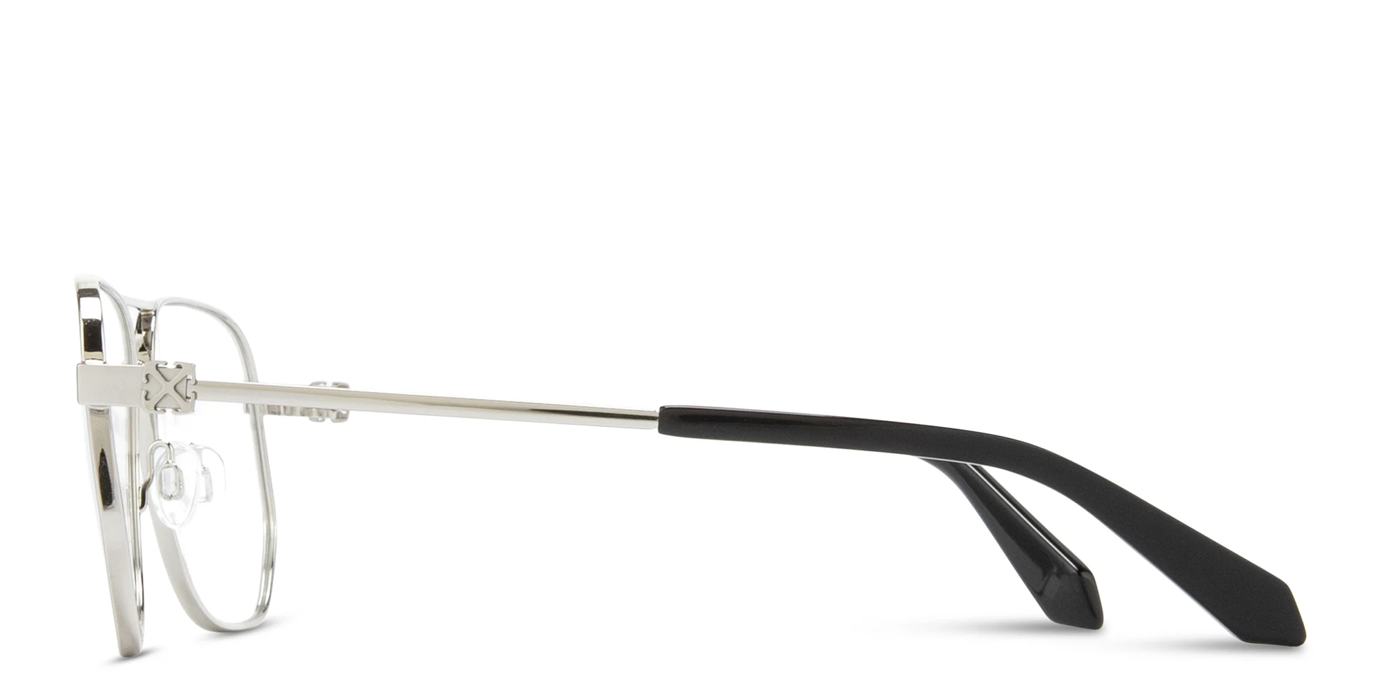 Shop OFF WHITE Arrows Logo Unisex Wide Aviator Eyeglasses in Silver online.