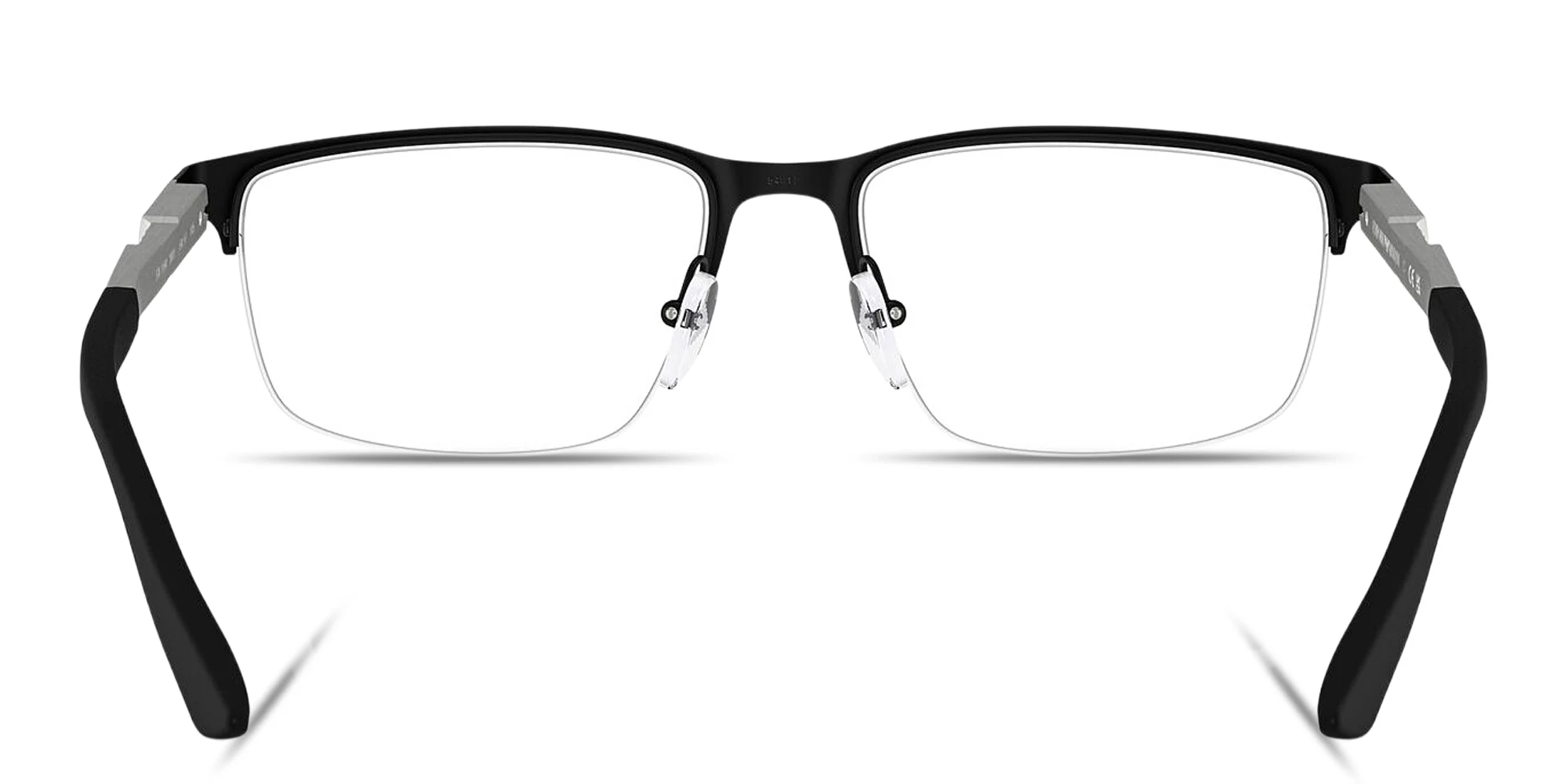 Shop Emporio Armani Eagle Logo Half-Rim Wide Rectangle Eyeglasses in Black online.