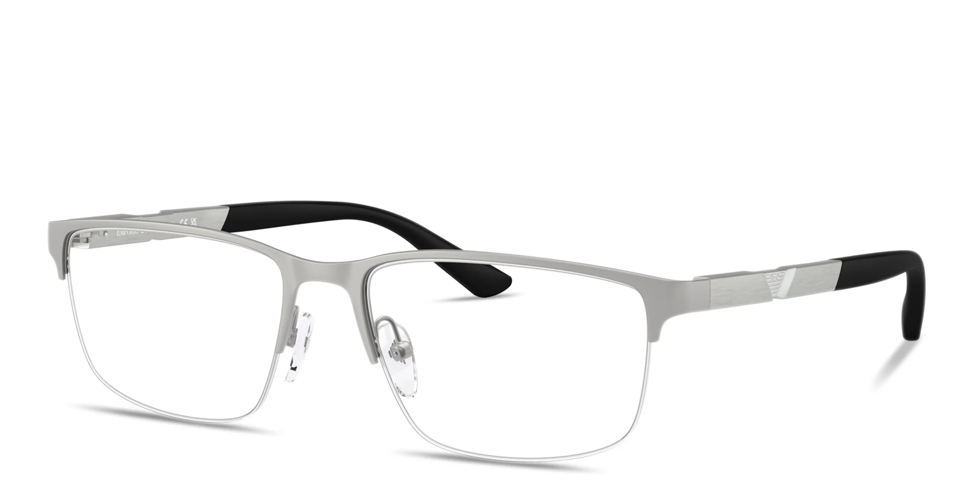 Shop Emporio Armani Modern Half-Rim Wide Rectangle Eyeglasses in Matte Silver online.