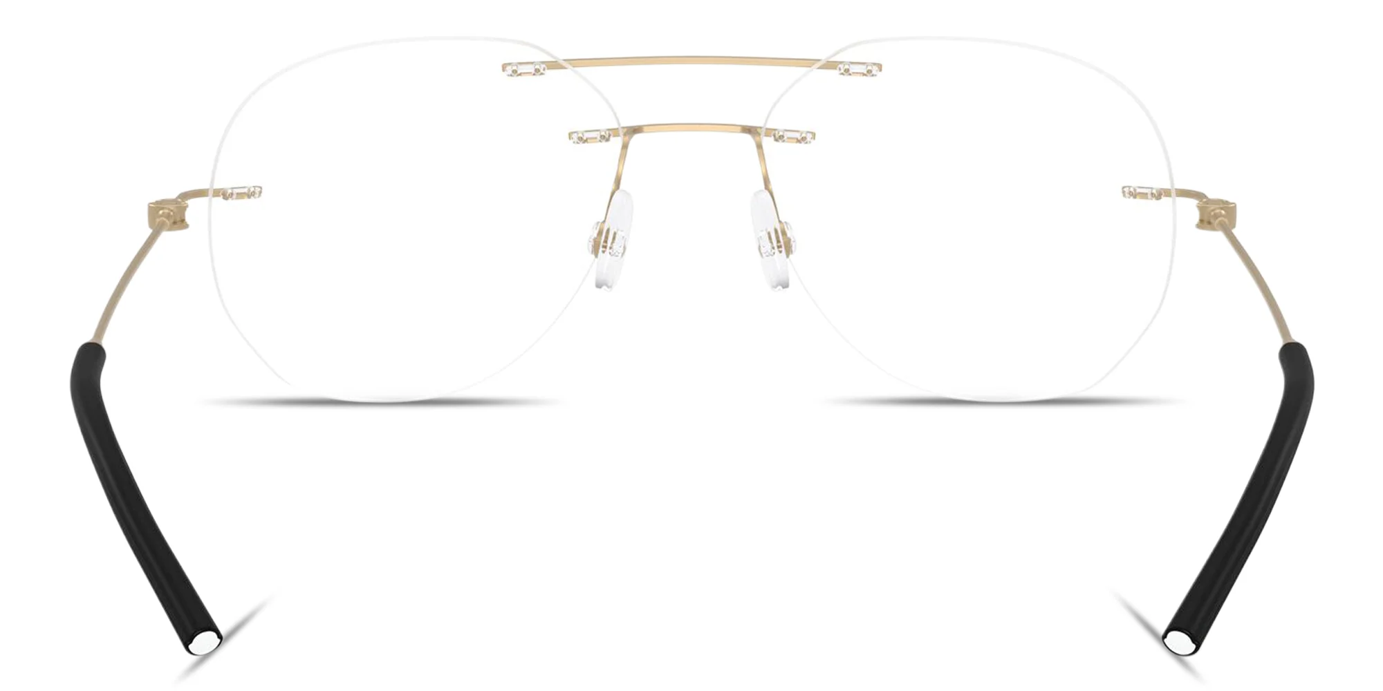 Shop Moncler Logo Signature Unisex Wide Rimless Irregular Eyeglasses in Matte Gold online.