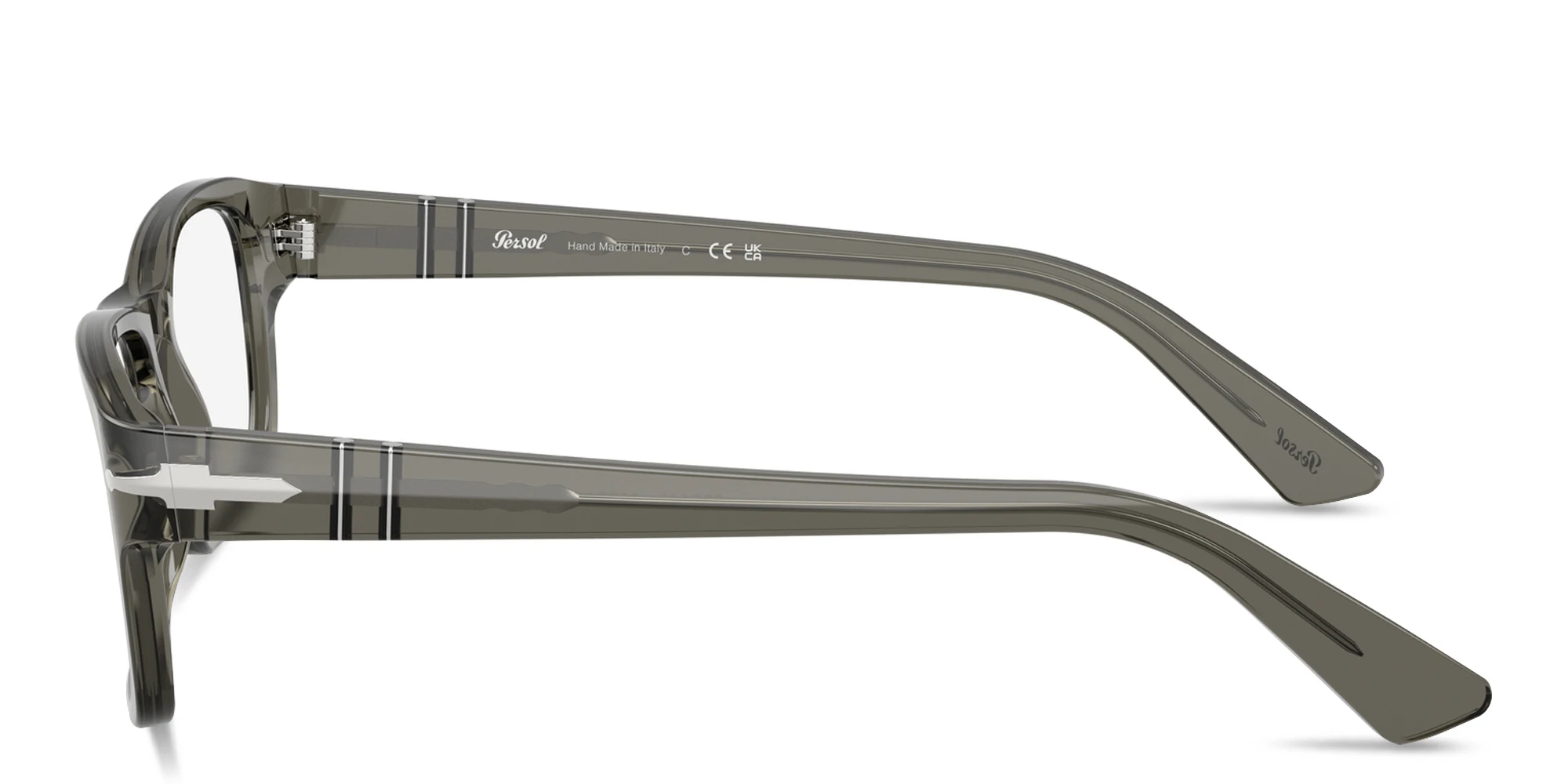Shop PERSOL Arrow Emblem Rectangle Eyeglasses in Smoke online.