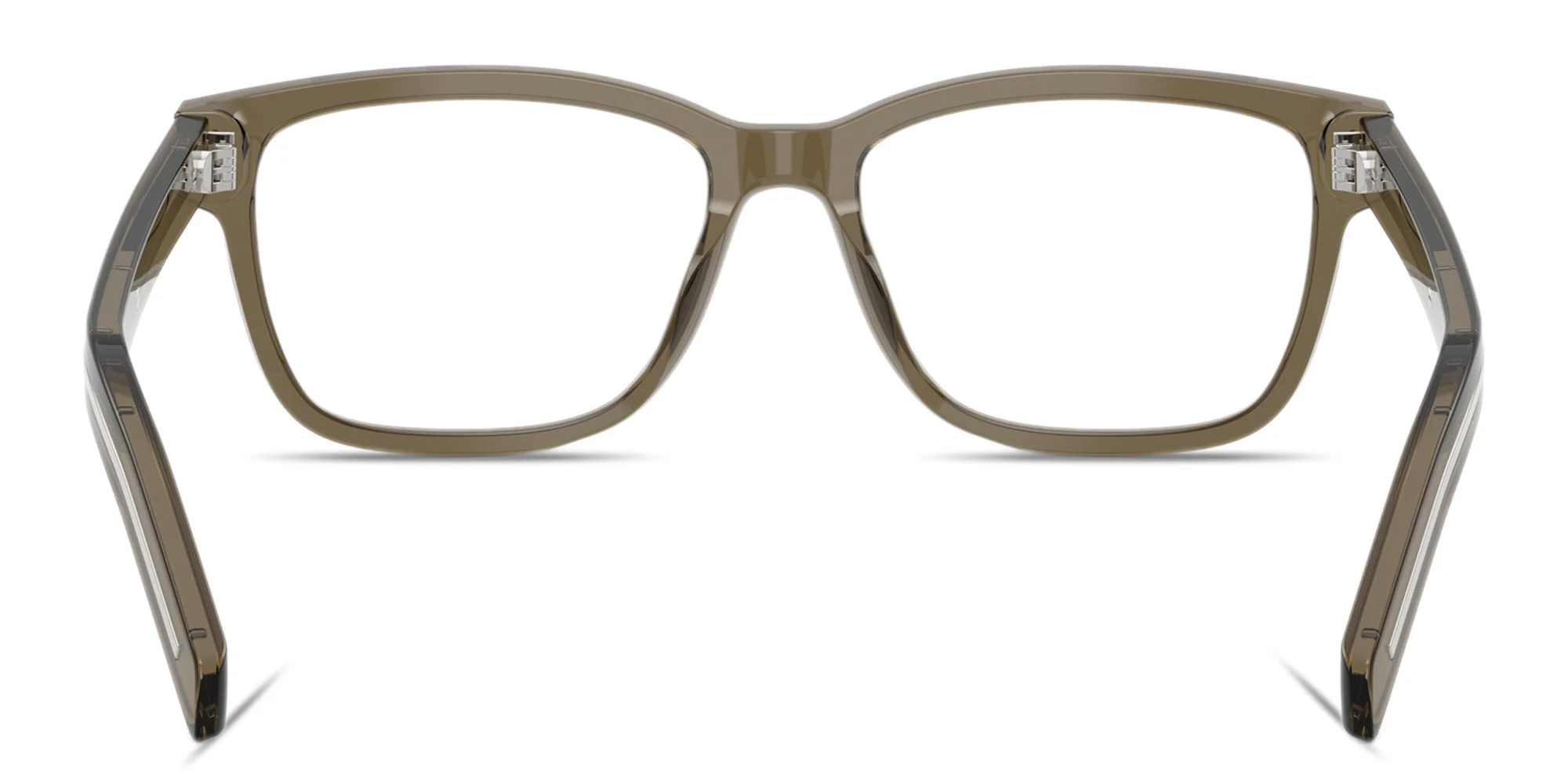 Shop PRADA Engraved Logo Wide Rectangle Eyeglasses in Transparent Brown online.
