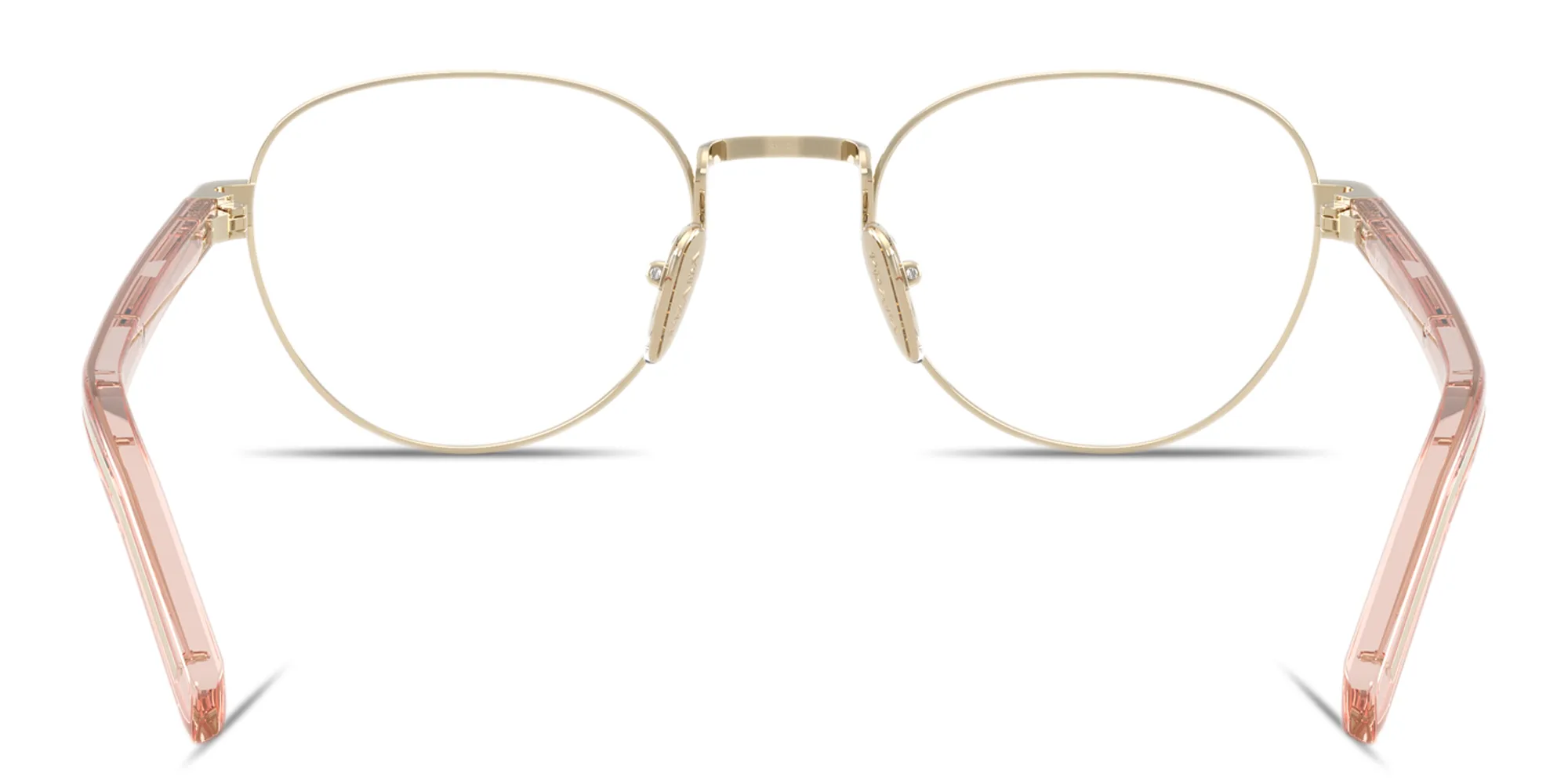 Shop PRADA Logo Print Panthos Eyeglasses in Pale Gold online.