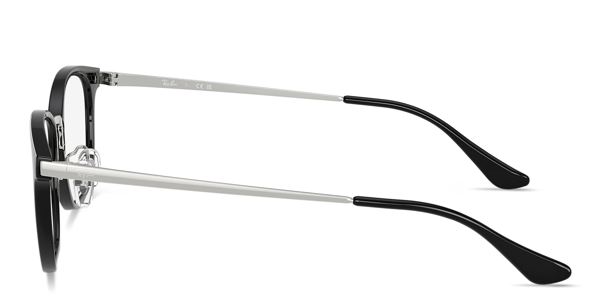 Shop Ray-Ban Logo-Engraved Unisex Square Eyeglasses in Black On Silver online.