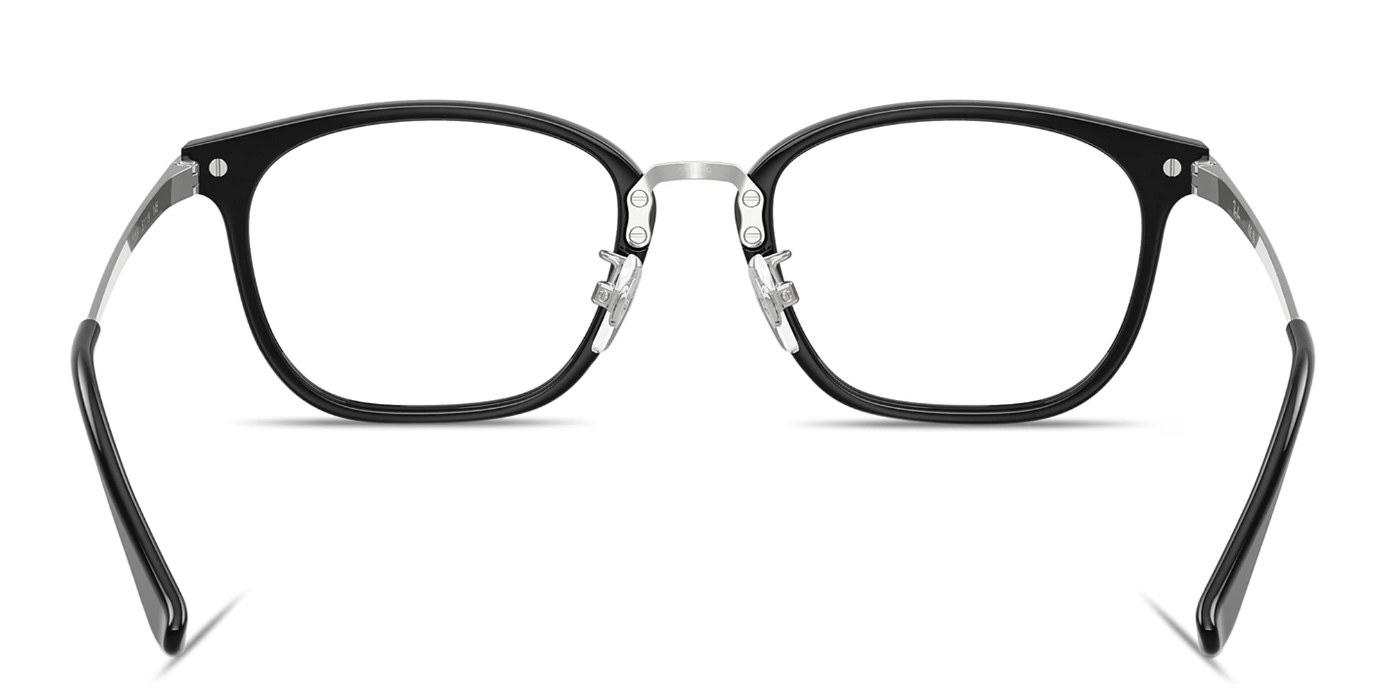 Shop Ray-Ban Logo-Engraved Unisex Square Eyeglasses in Black On Silver online.
