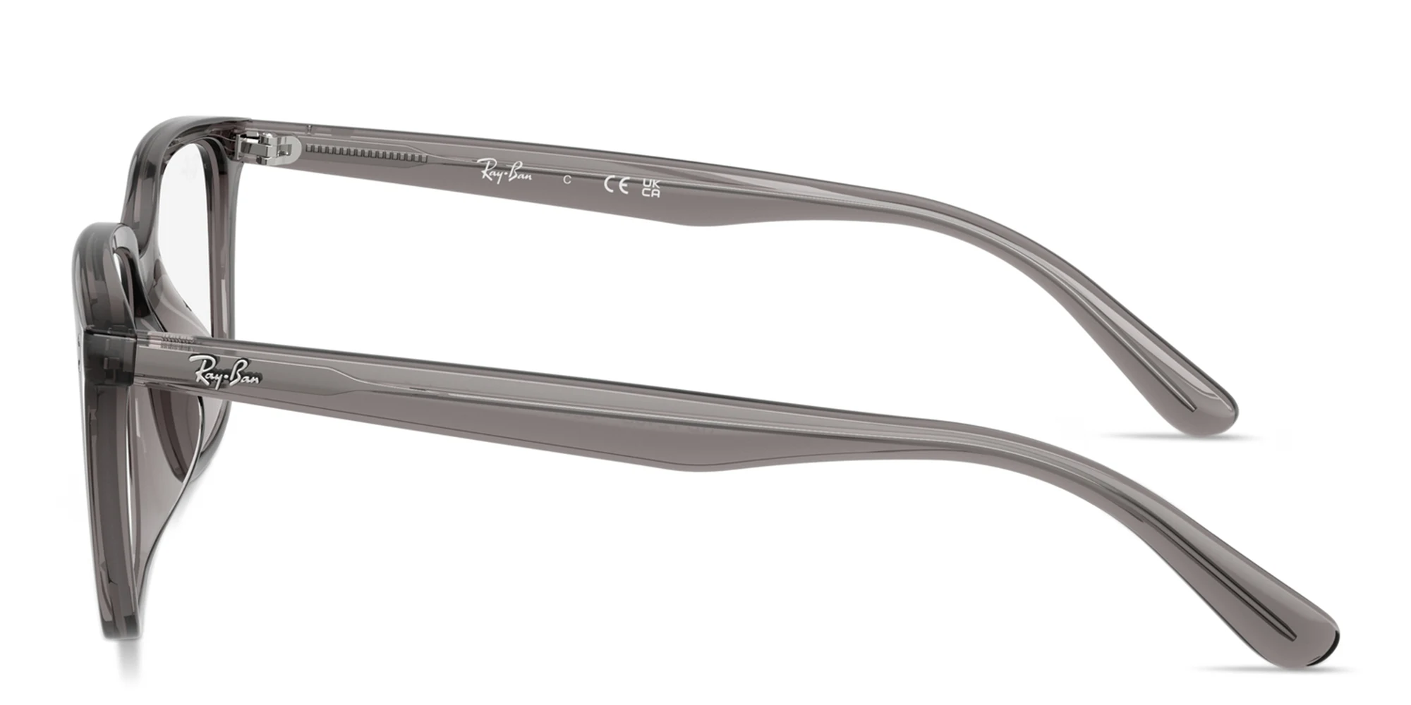 Shop Ray-Ban Embossed Logo Unisex Wide Square Eyeglasses in Transparent Opal Grey online.