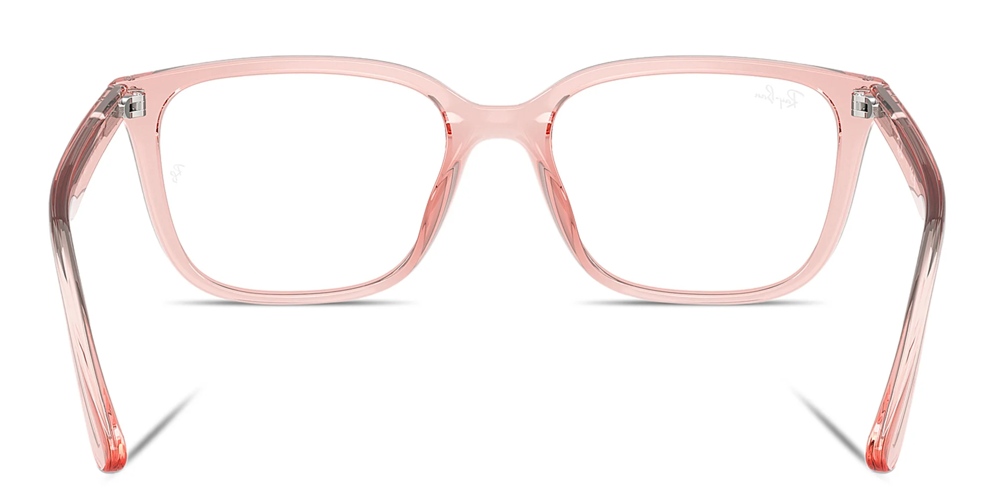 Shop Ray-Ban Embossed Logo Unisex Wide Square Eyeglasses in Transparent Light Pink online.