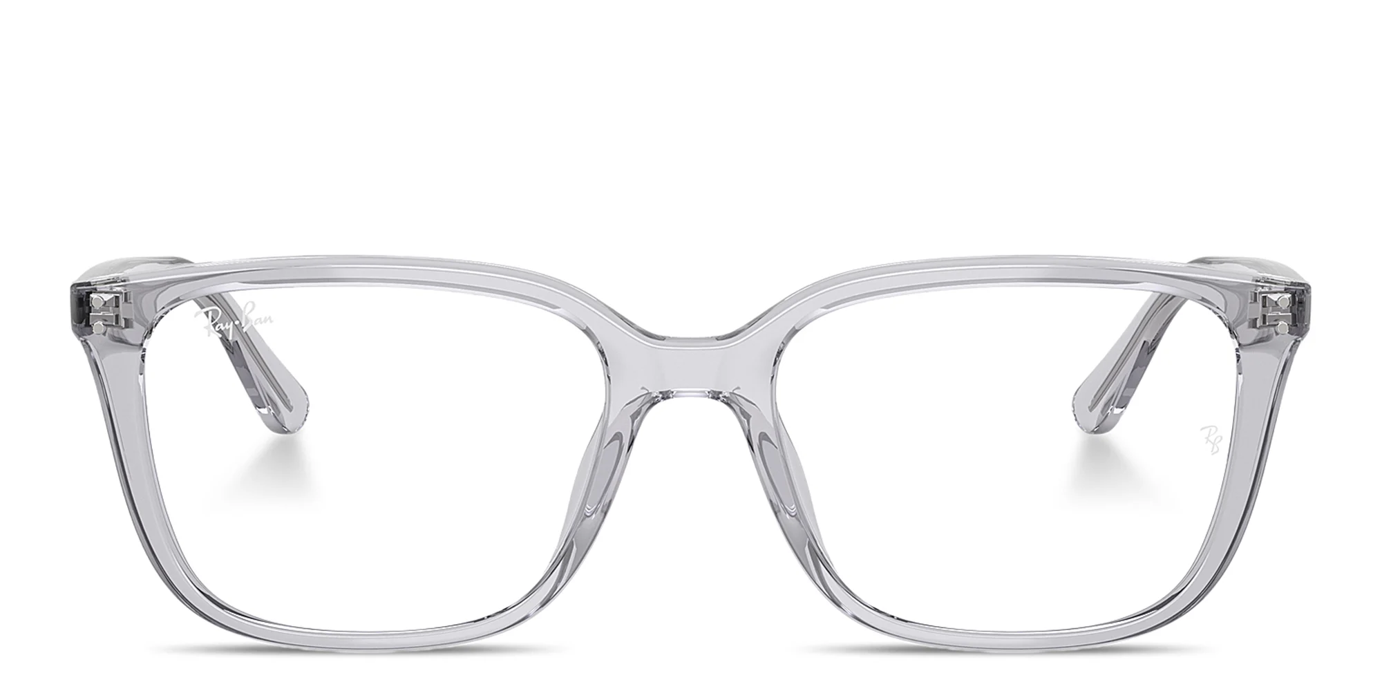 Shop Ray-Ban Embossed Logo Unisex Wide Square Eyeglasses in Transparent Light Grey online.