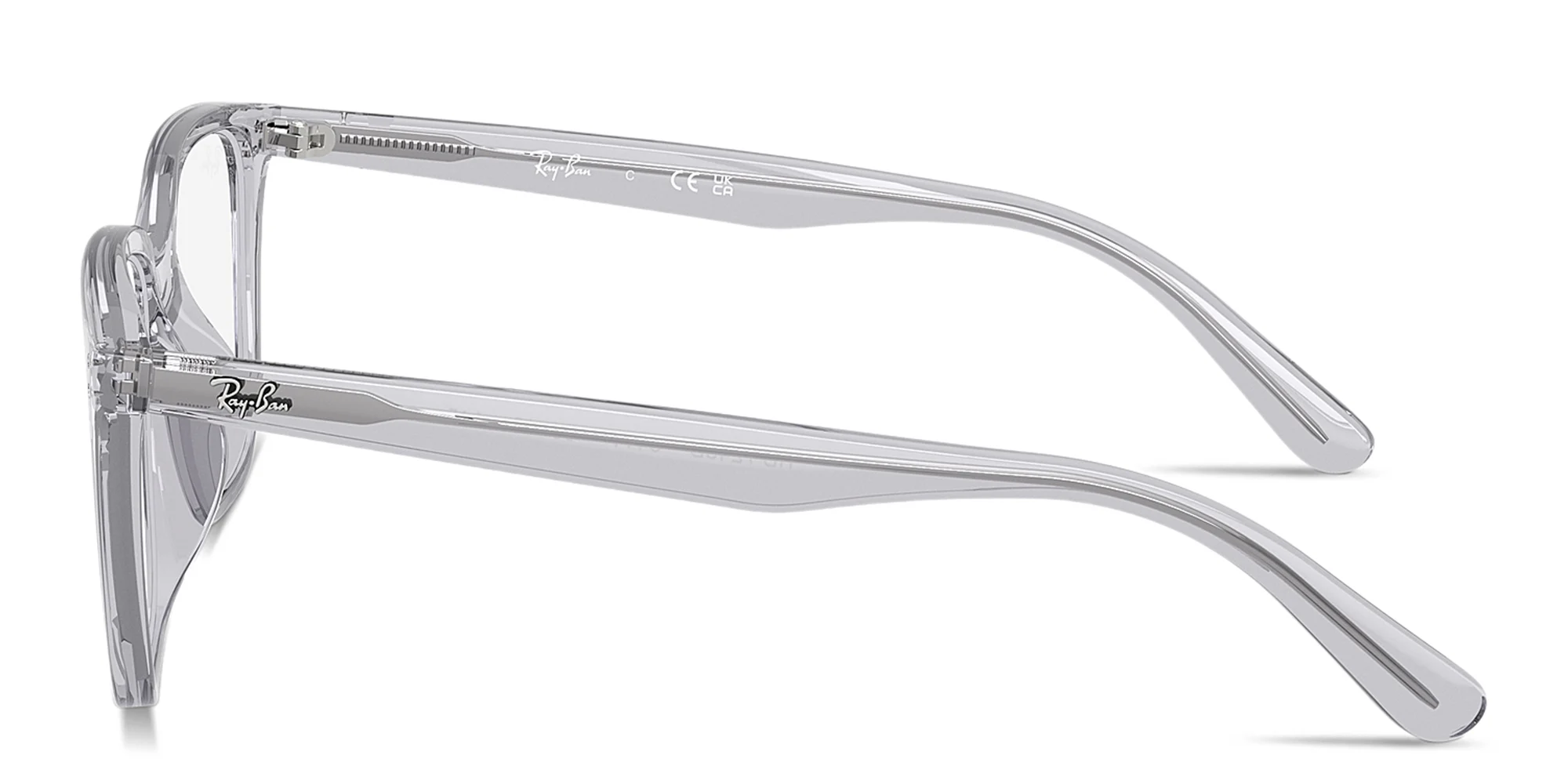 Shop Ray-Ban Embossed Logo Unisex Wide Square Eyeglasses in Transparent Light Grey online.