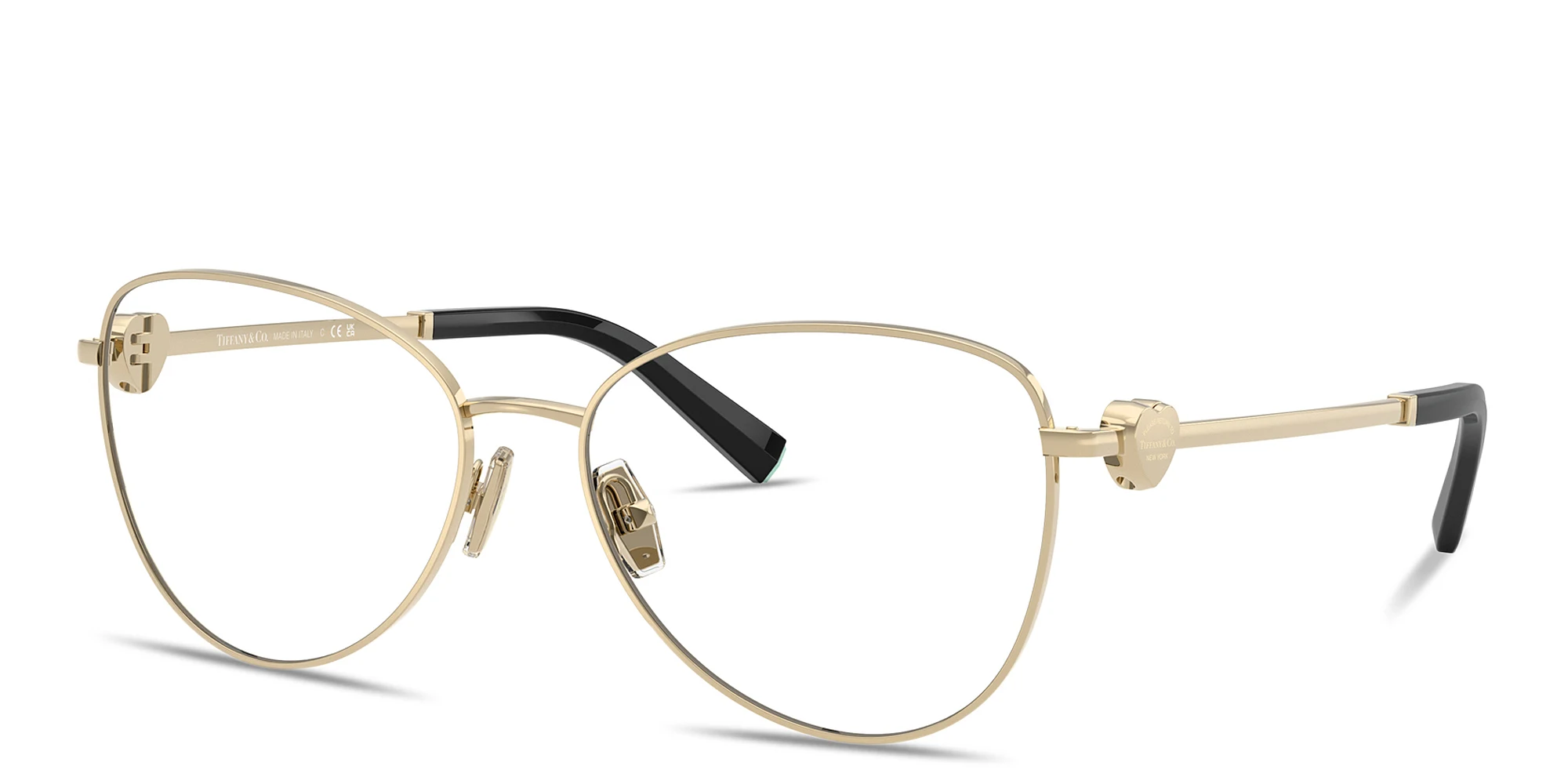 Shop TIFFANY Heart Motif Wide Pilot Eyeglasses in Pale Gold online.