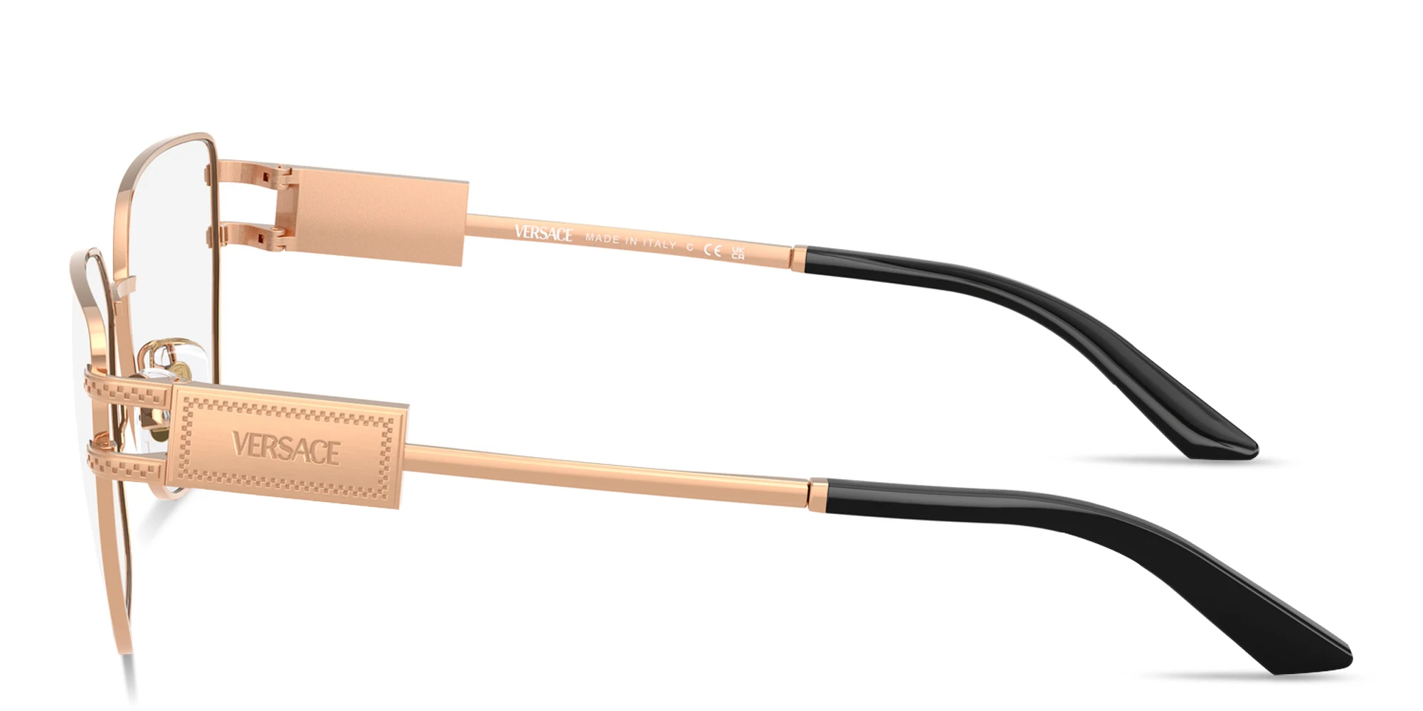 Shop VERSACE Damier Plaque Wide Pillow Eyeglasses in Rose Gold online.