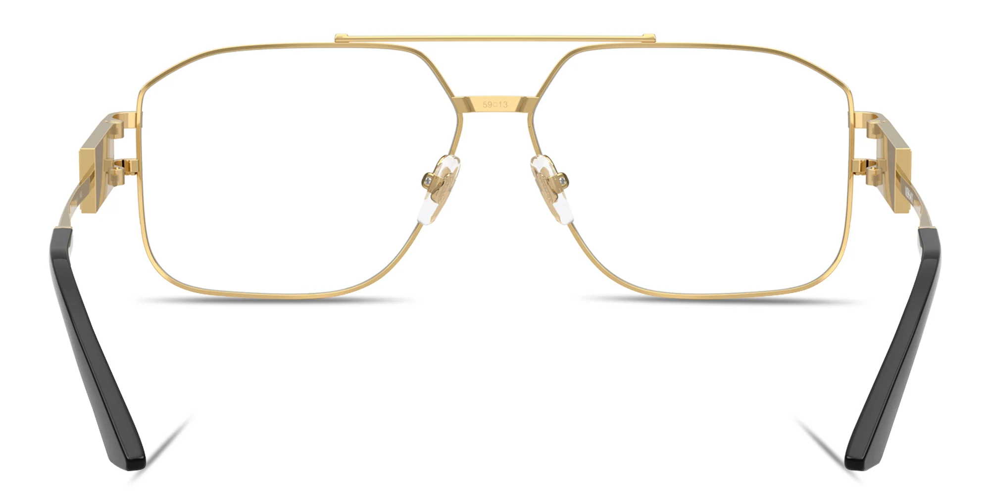 Shop VERSACE Damier Plaque Wide Irregular Eyeglasses in Gold online.