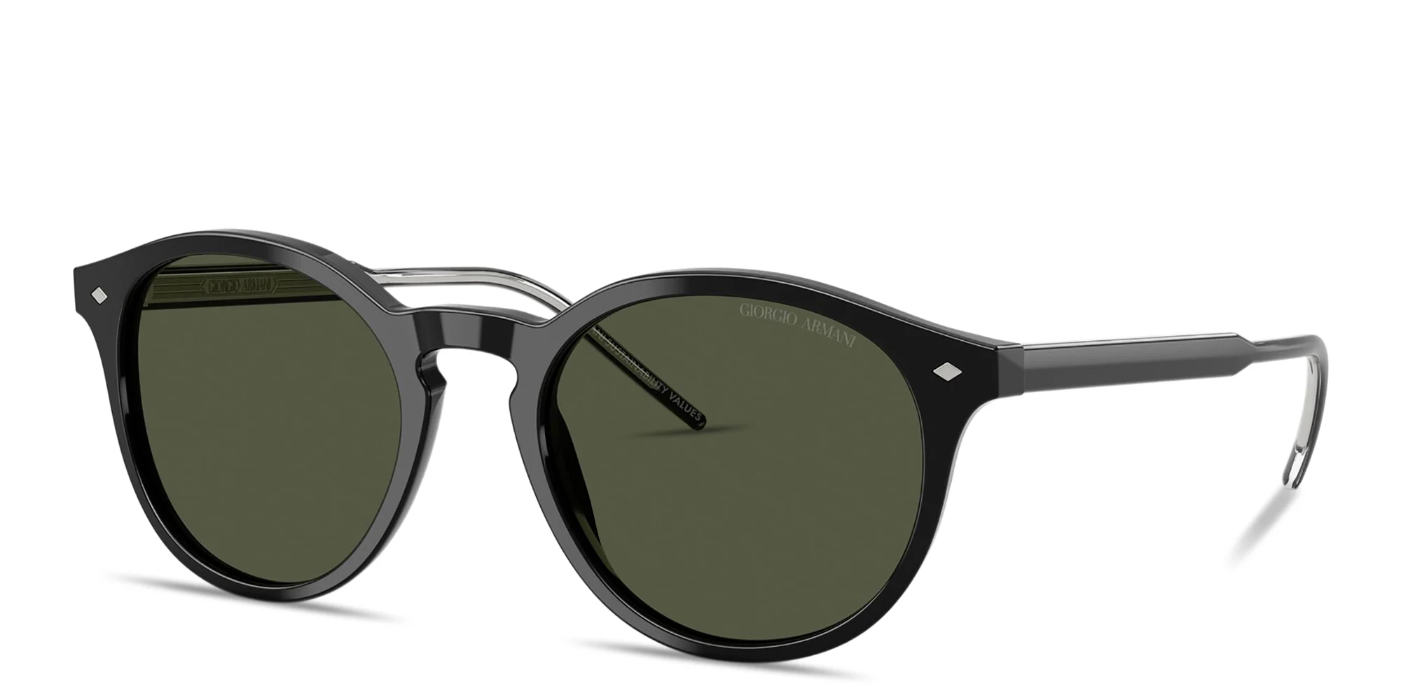 Shop Armani Exchange Logo Engraved Panthos Sunglasses in Black online.