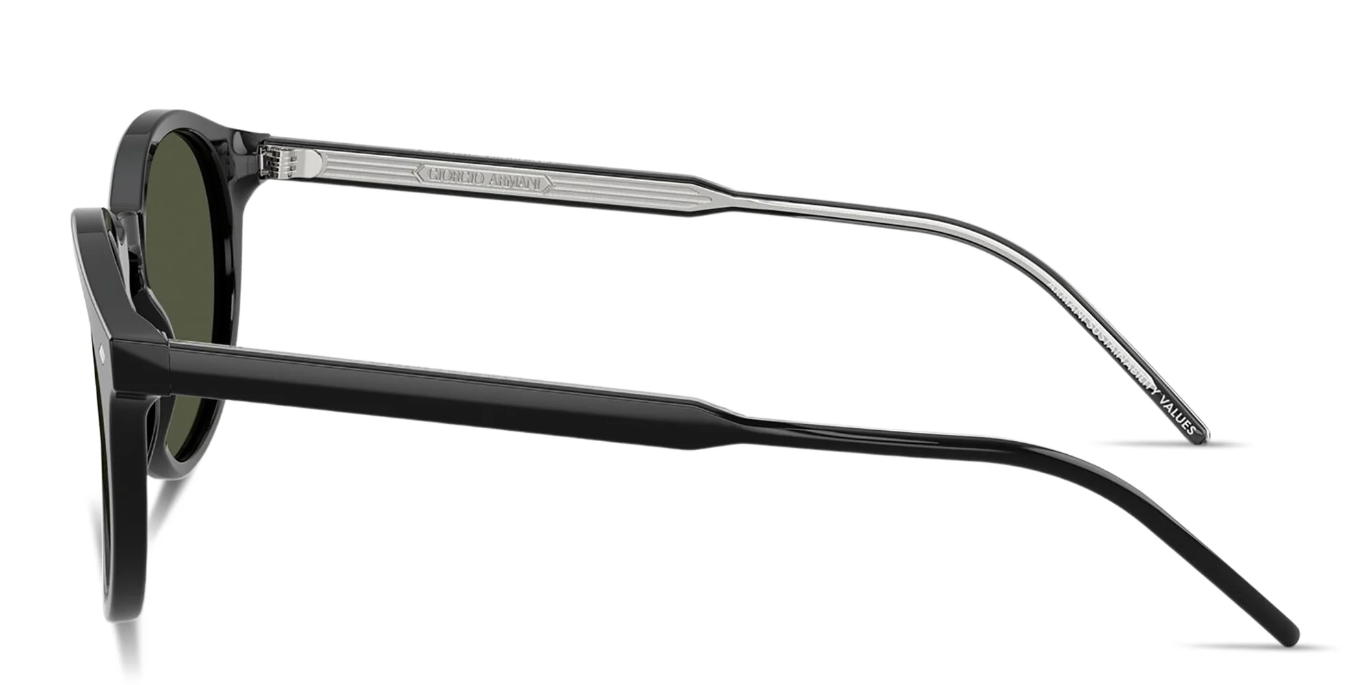 Shop Armani Exchange Logo Engraved Panthos Sunglasses in Black online.