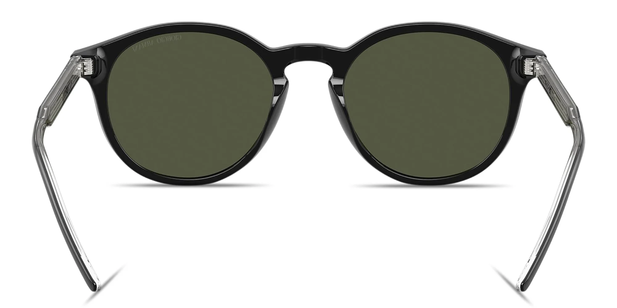 Shop Armani Exchange Logo Engraved Panthos Sunglasses in Black online.
