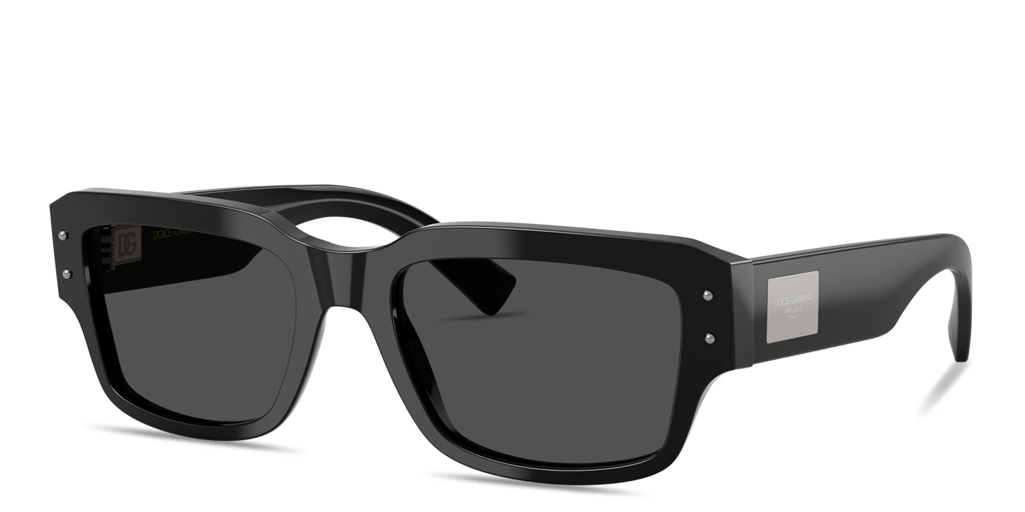 Shop Dolce & Gabbana Engraved Logo Square Sunglasses in Black online.