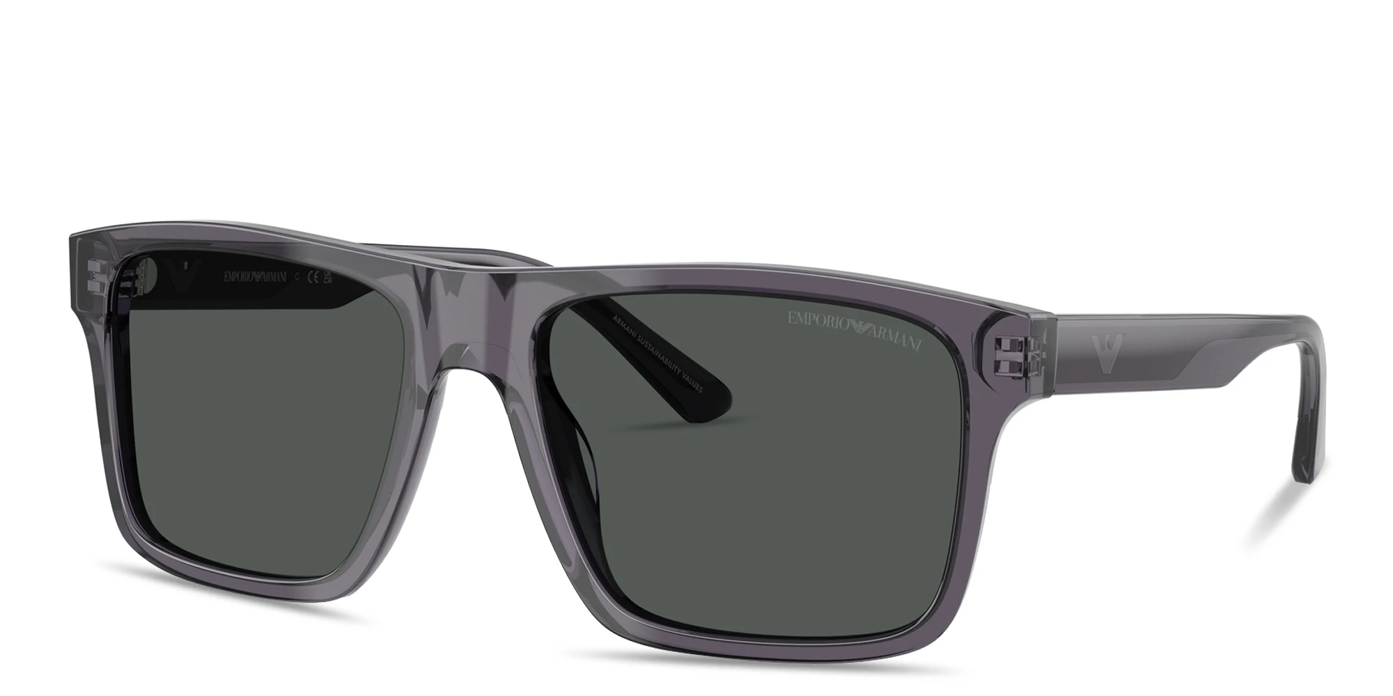 Shop Emporio Armani Essential Leisure Square Sunglasses in Transparent Dark Grey online.