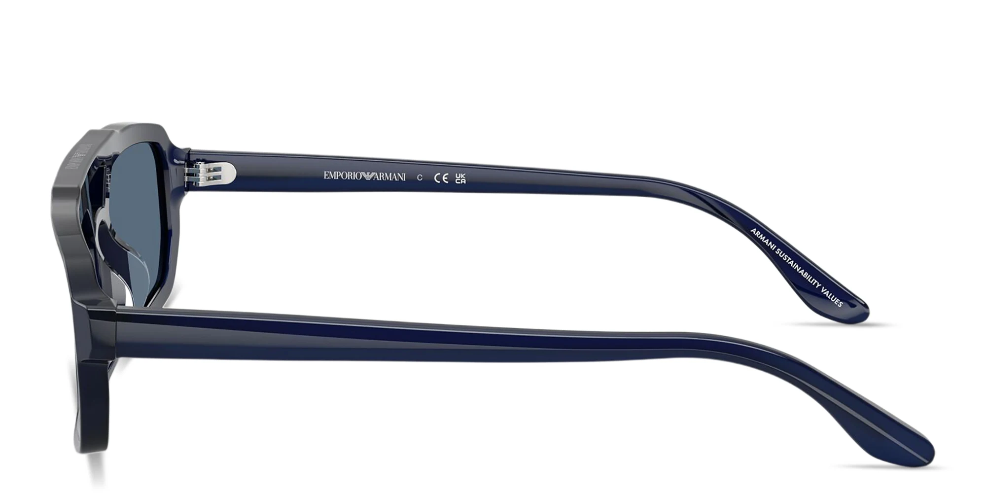 Shop Emporio Armani Logo Signature Irregular Sunglasses in Opal Blue online.