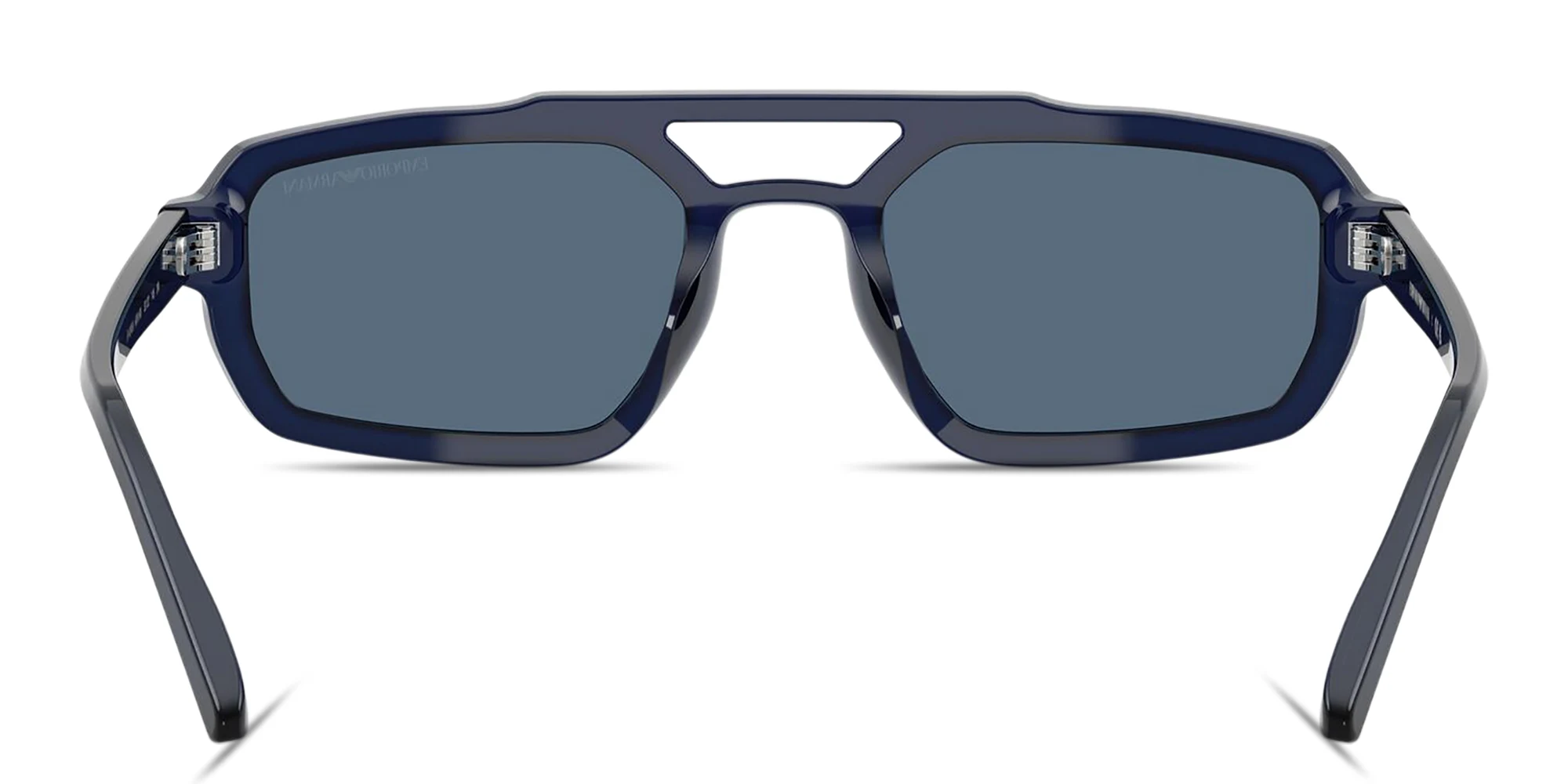 Shop Emporio Armani Logo Signature Irregular Sunglasses in Opal Blue online.