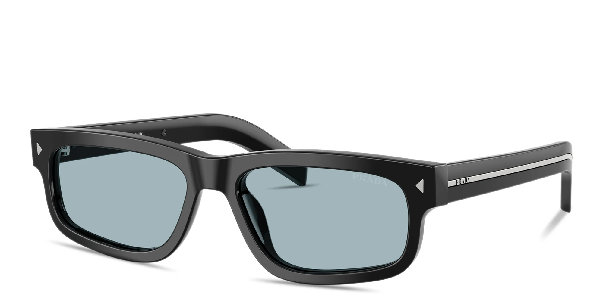Shop PRADA Engraved Logo Rectangle Sunglasses in Black online.