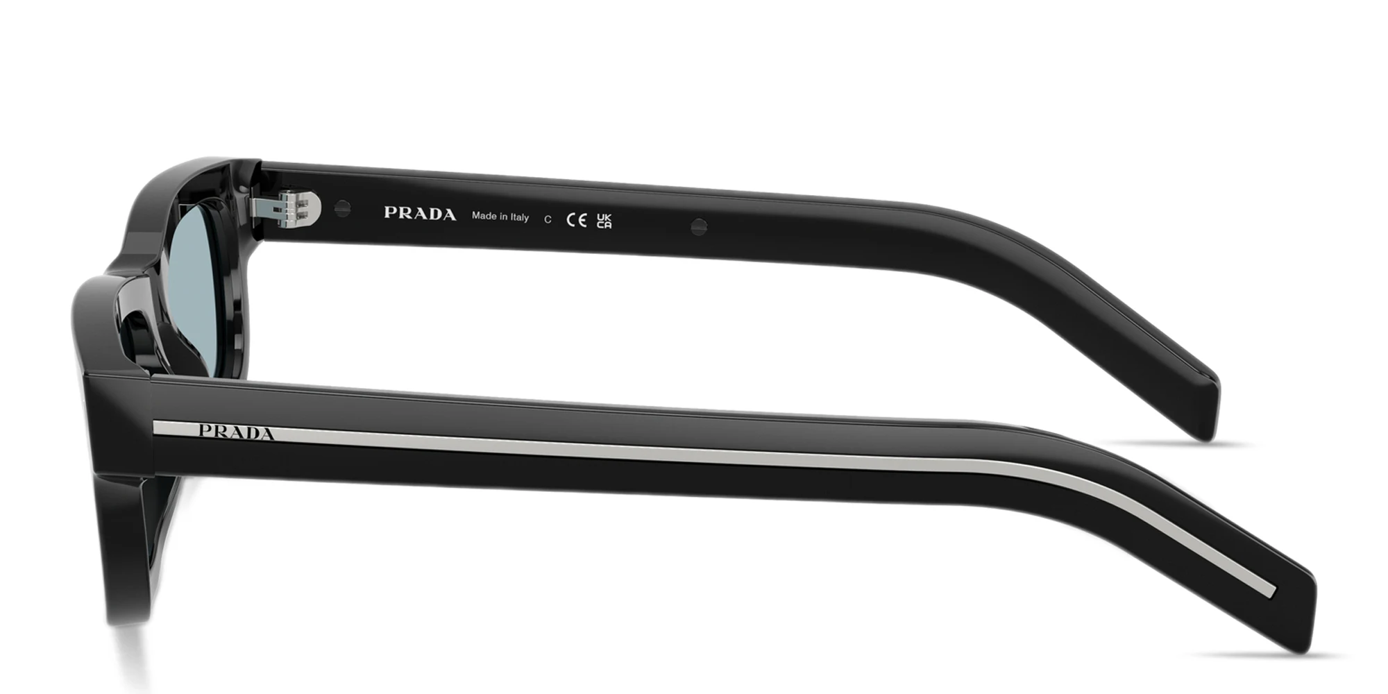 Shop PRADA Engraved Logo Rectangle Sunglasses in Black online.