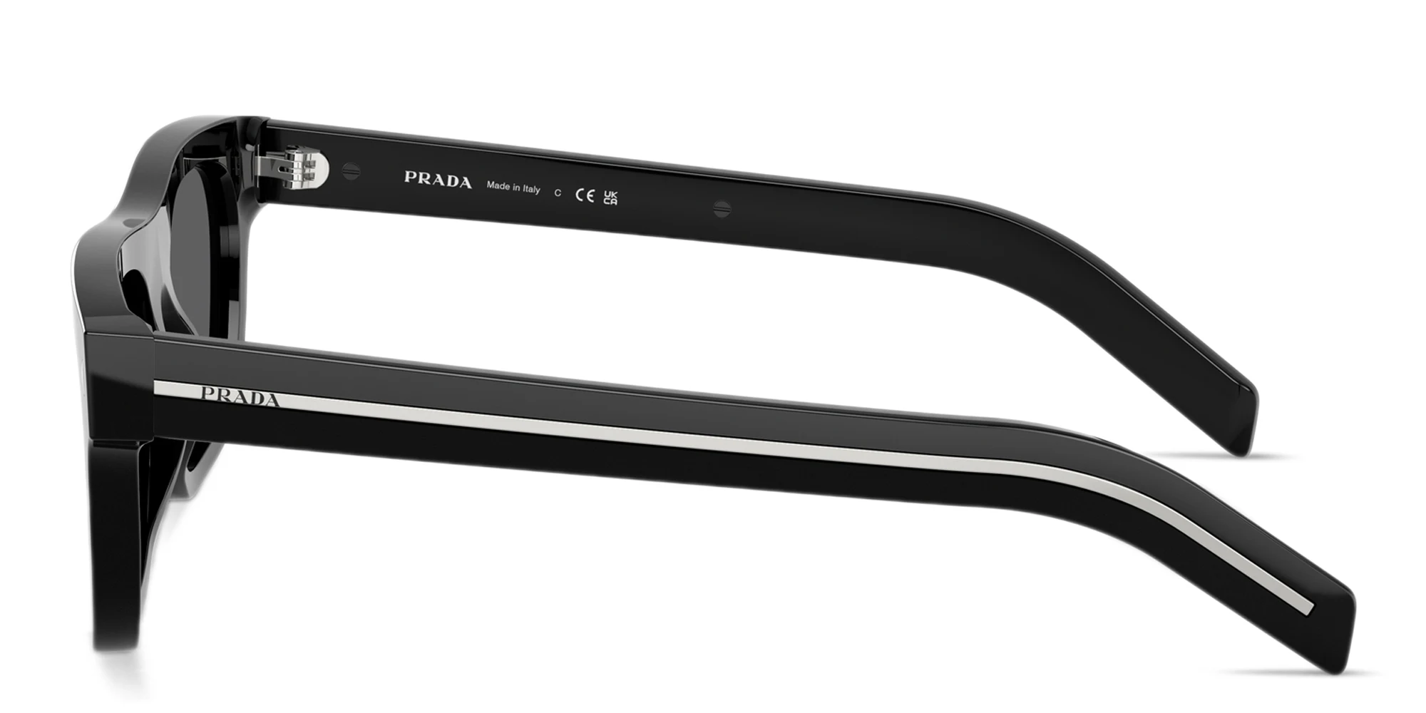 Shop PRADA Engraved Logo Square Sunglasses in Black online.