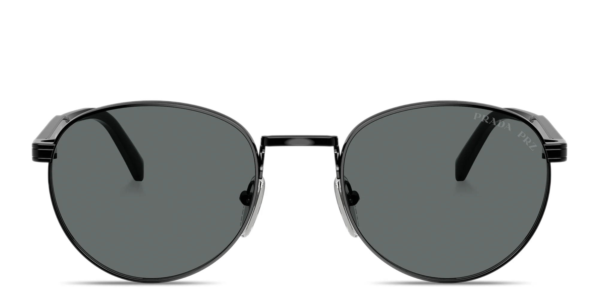 Shop PRADA Engraved Logo Panthos Sunglasses in Shiny Black online.